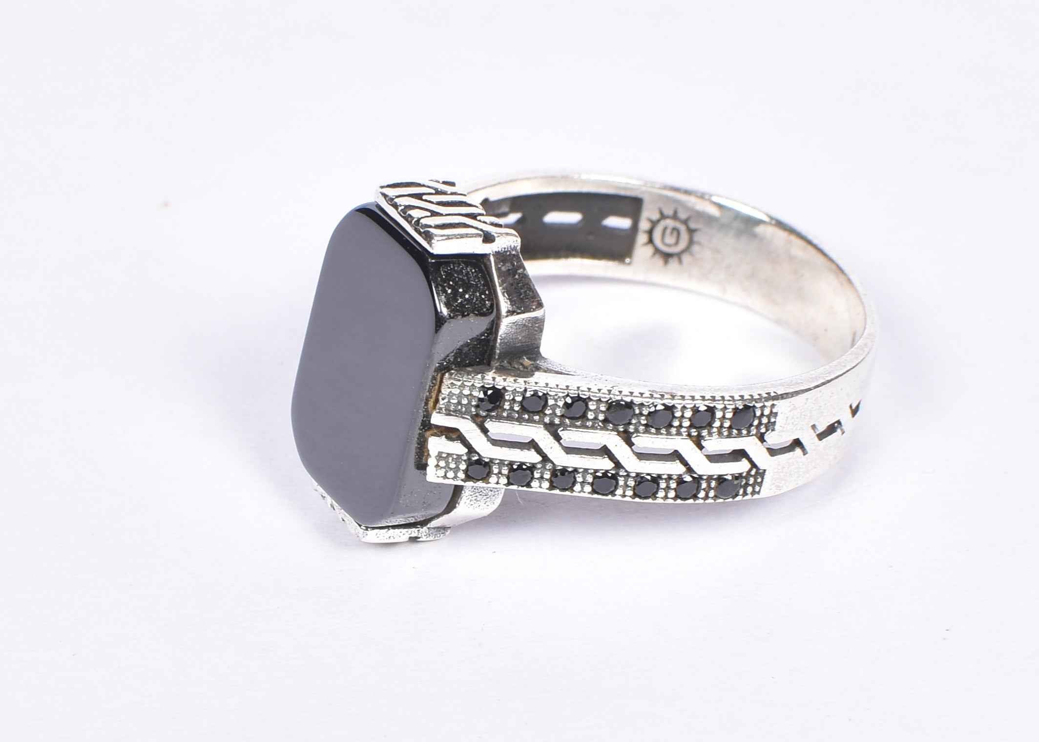 Men’s Oxidised Black Stone Silver Ring
