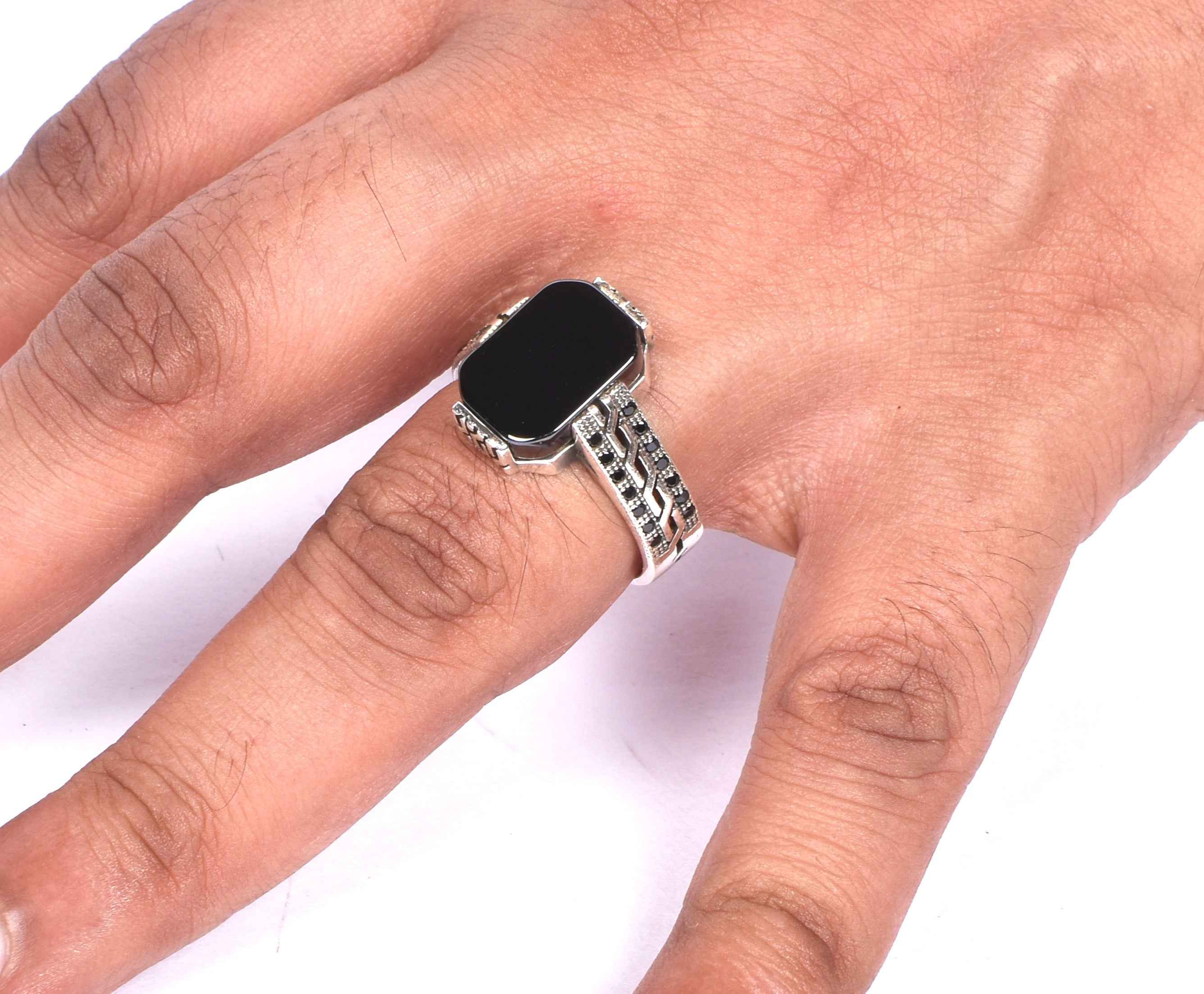 Men’s Oxidised Black Stone Silver Ring