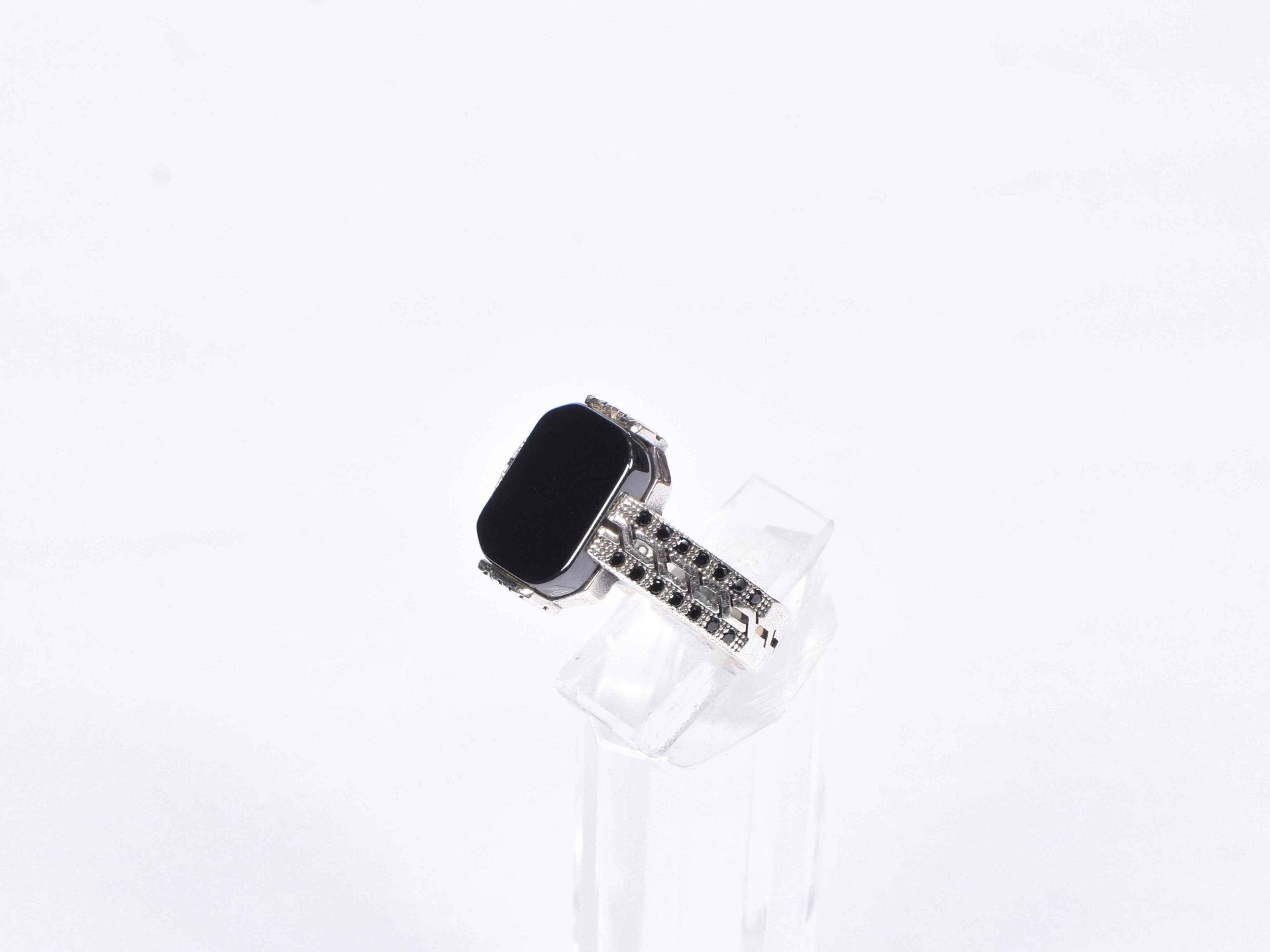Men’s Oxidised Black Stone Silver Ring