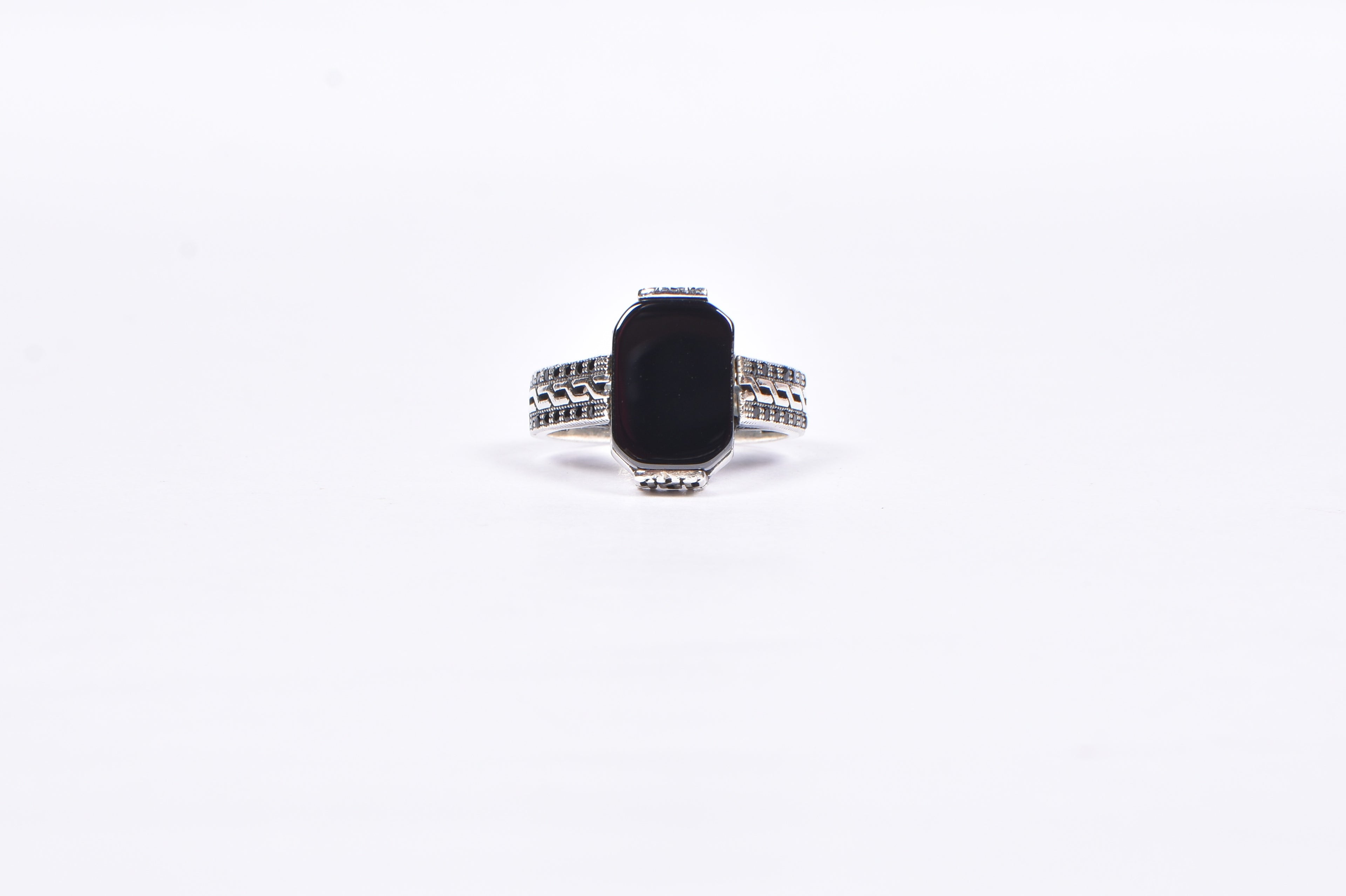 Men’s Oxidised Black Stone Silver Ring - Savi Jewel