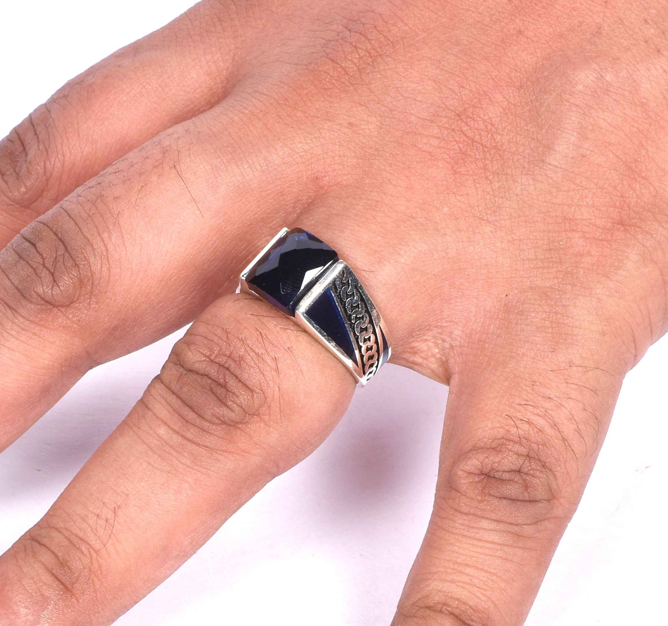 Men’s Blue Gem Silver Ring