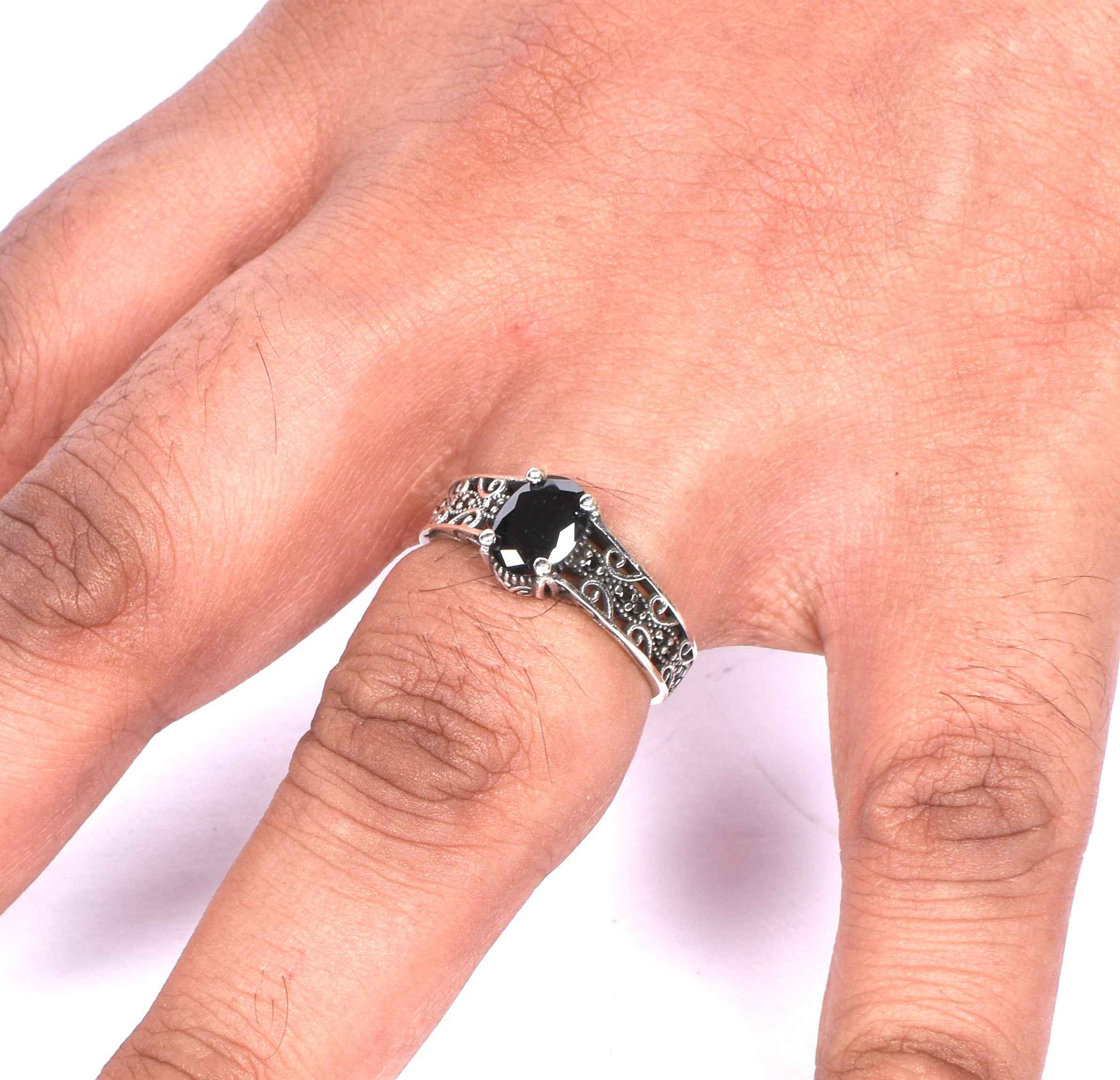 Men’s Black Oval Silver Ring