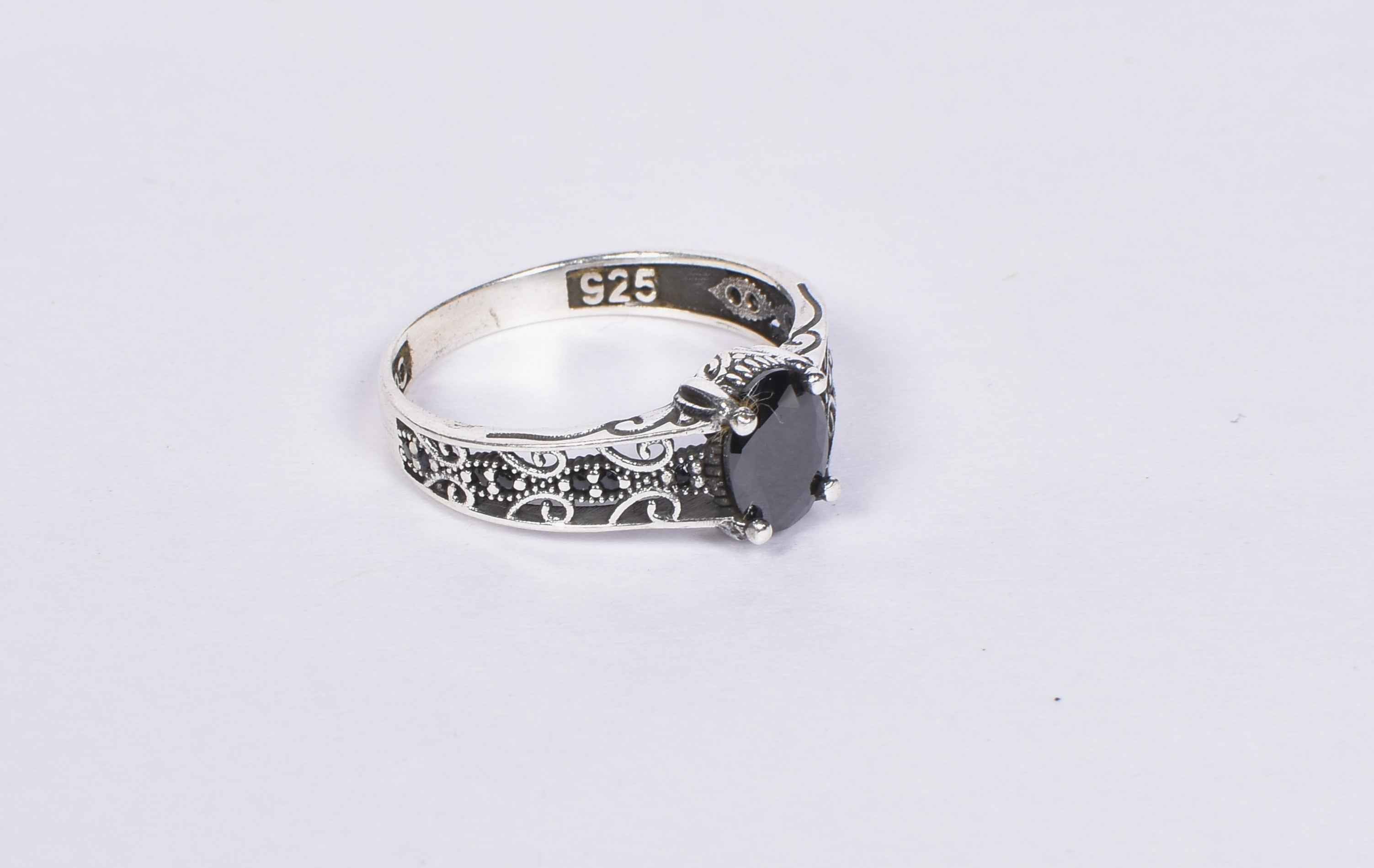 Men’s Black Oval Silver Ring