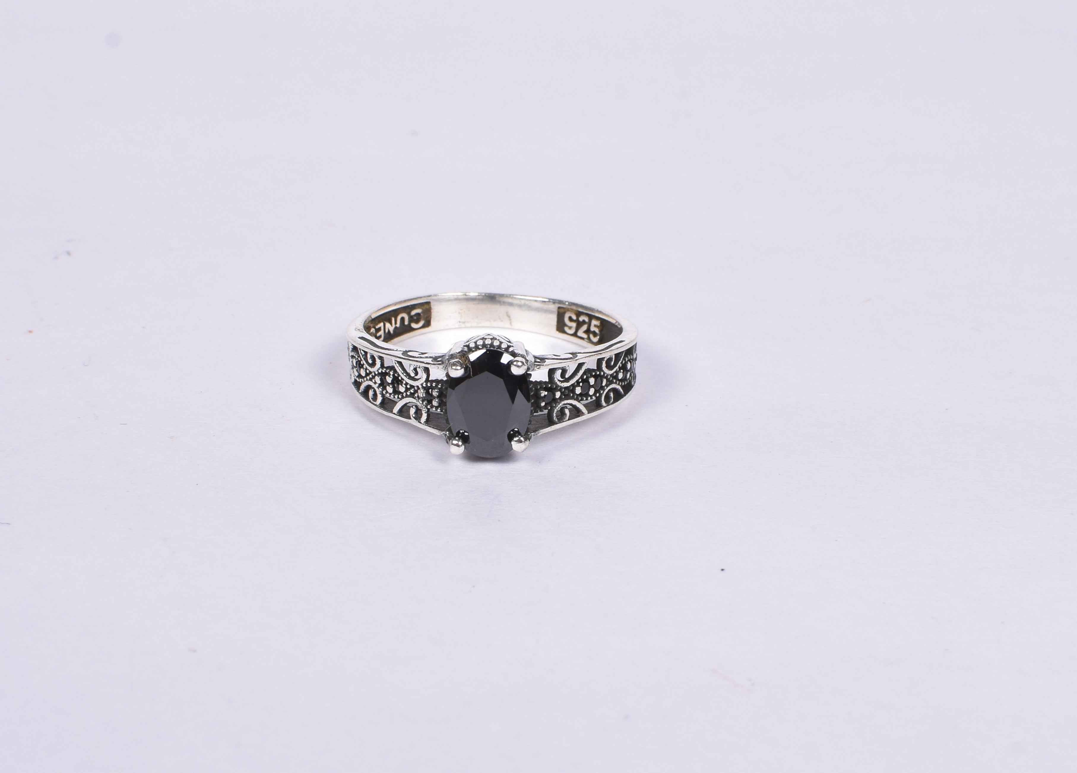 Men’s Black Oval Silver Ring