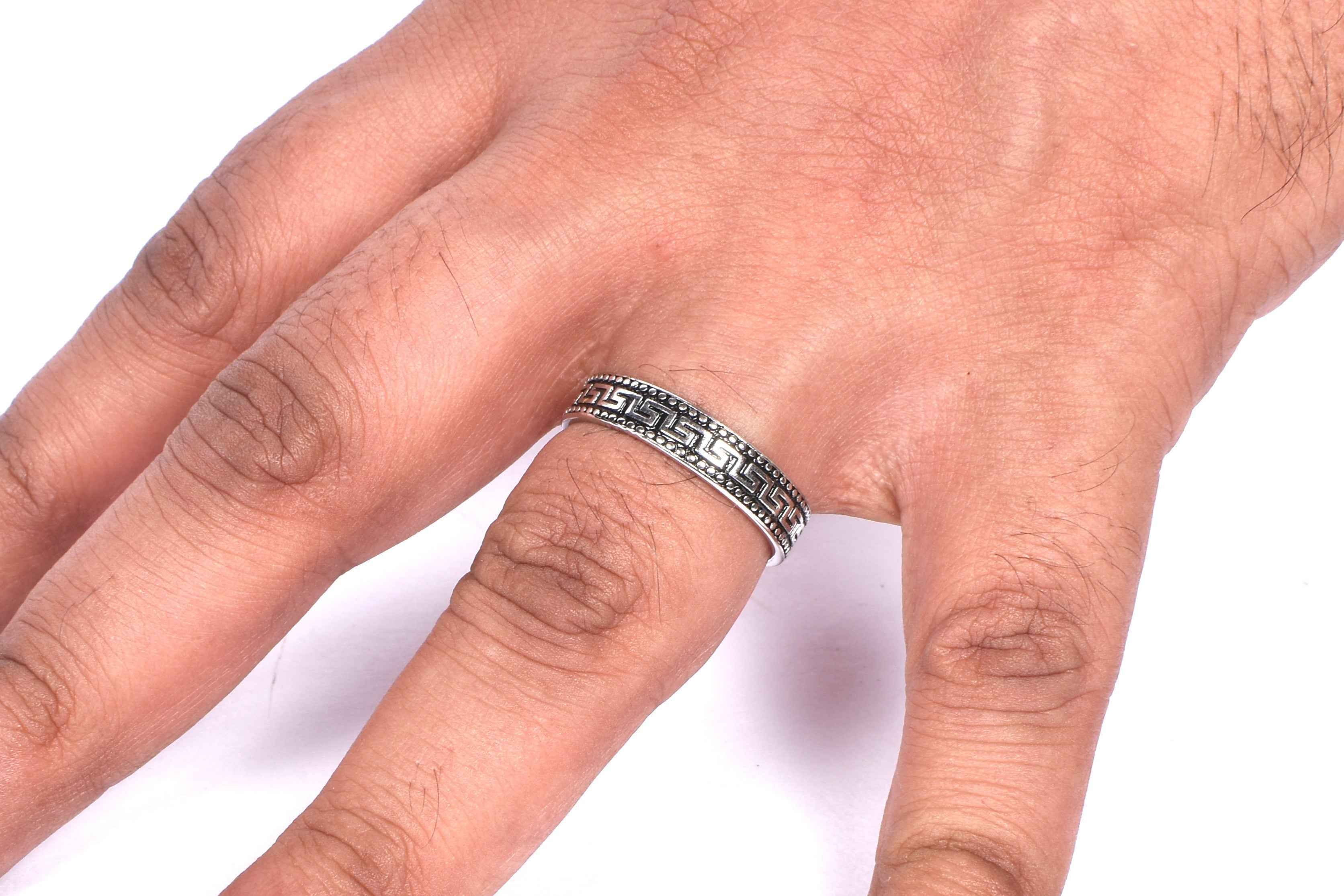 Men’s Silver Greek Key Ring