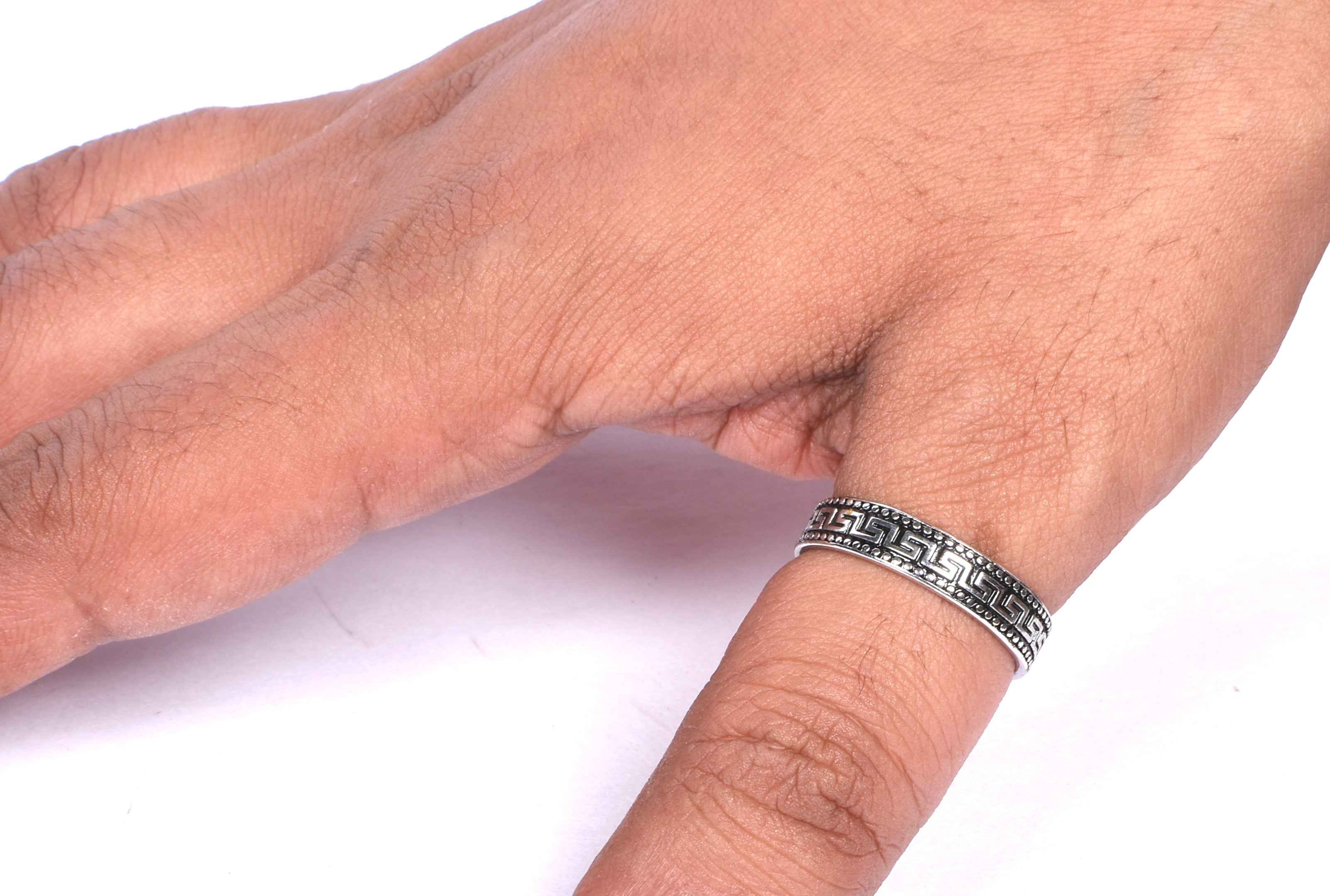 Men’s Silver Greek Key Ring