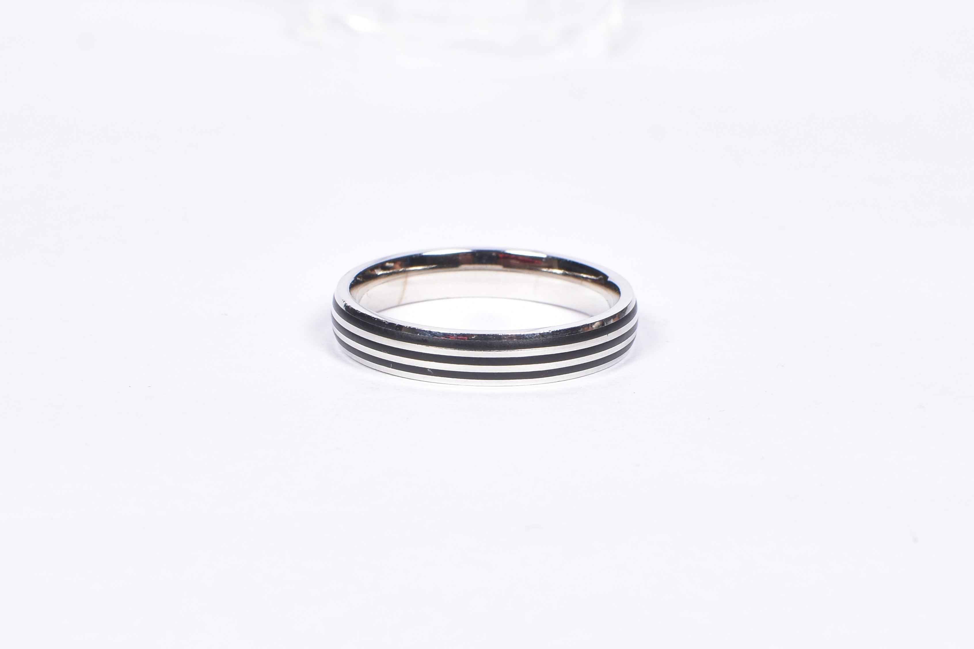 Men’s Silver Black Striped Band Ring