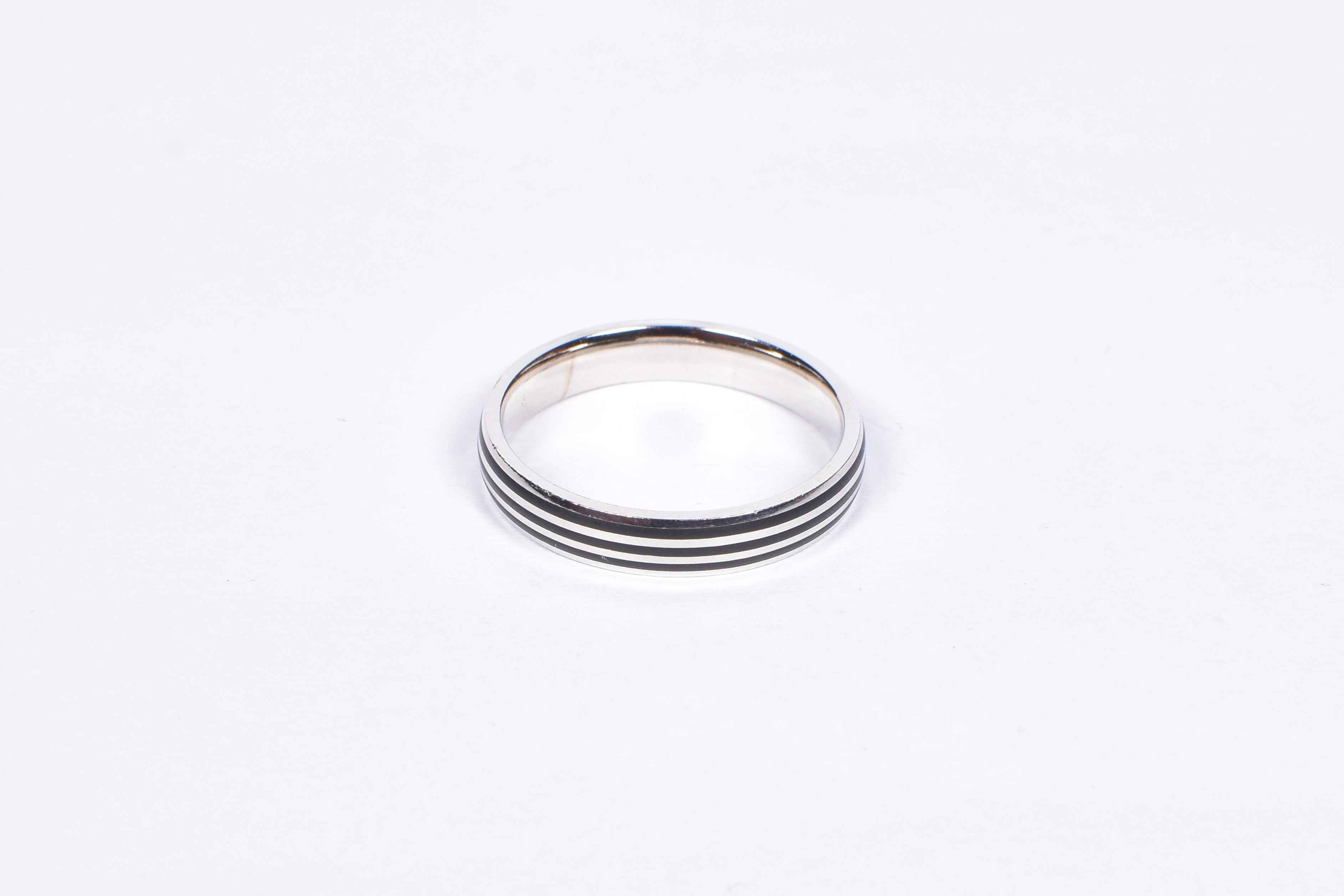 Men’s Silver Black Striped Band Ring