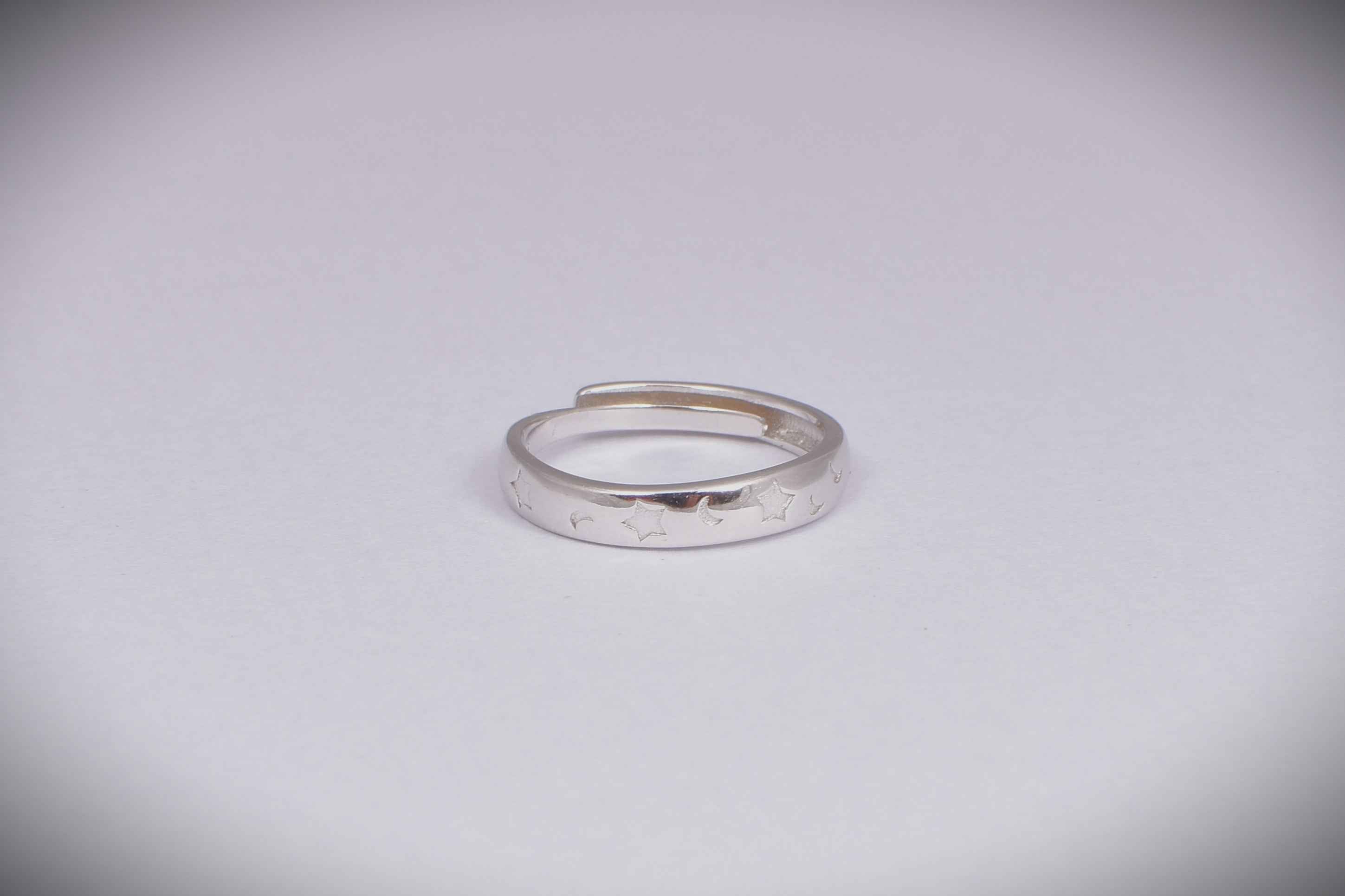 Adjustable Sterling Silver Star & Moon Ring
