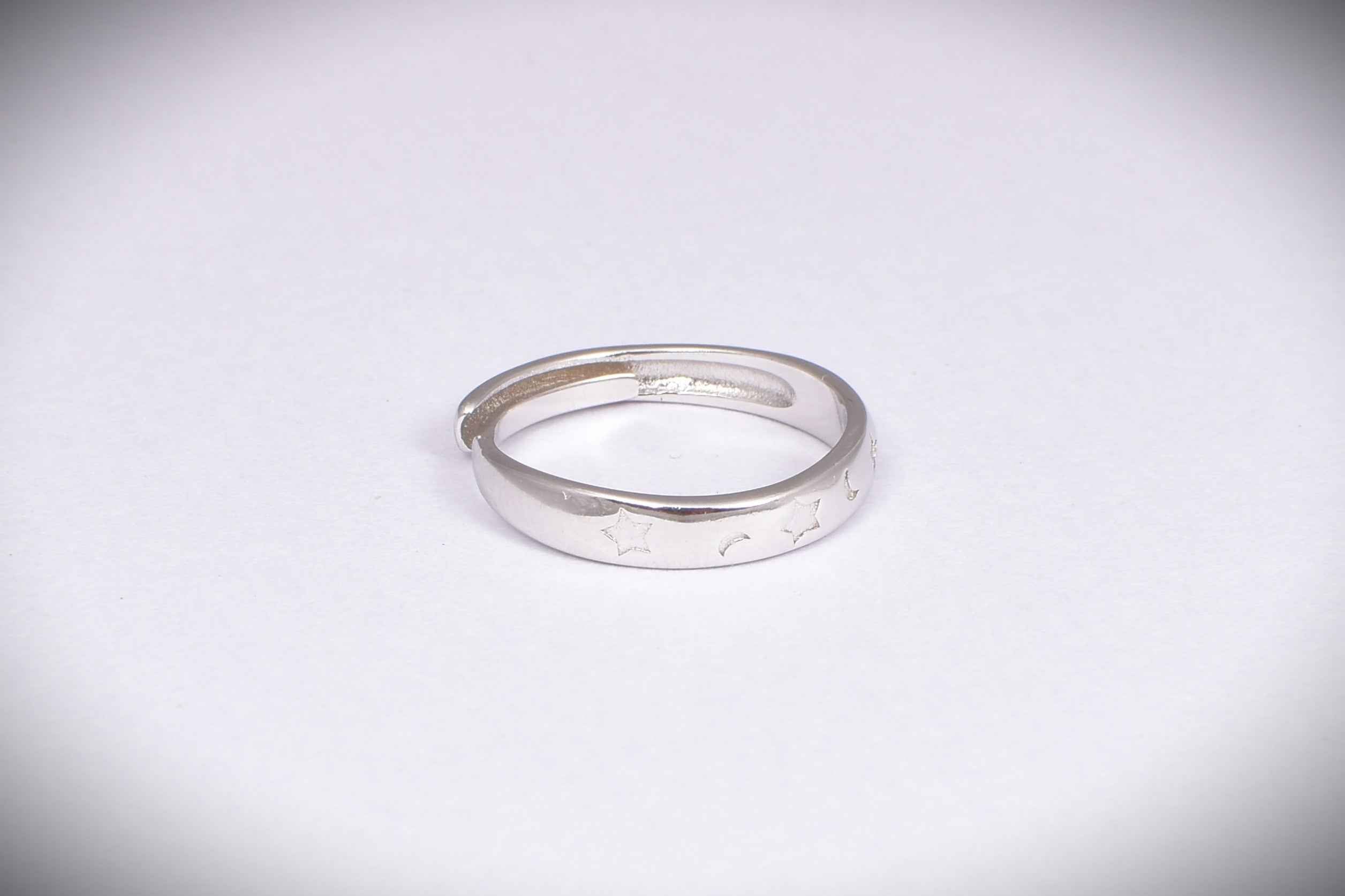 Adjustable Sterling Silver Star & Moon Ring