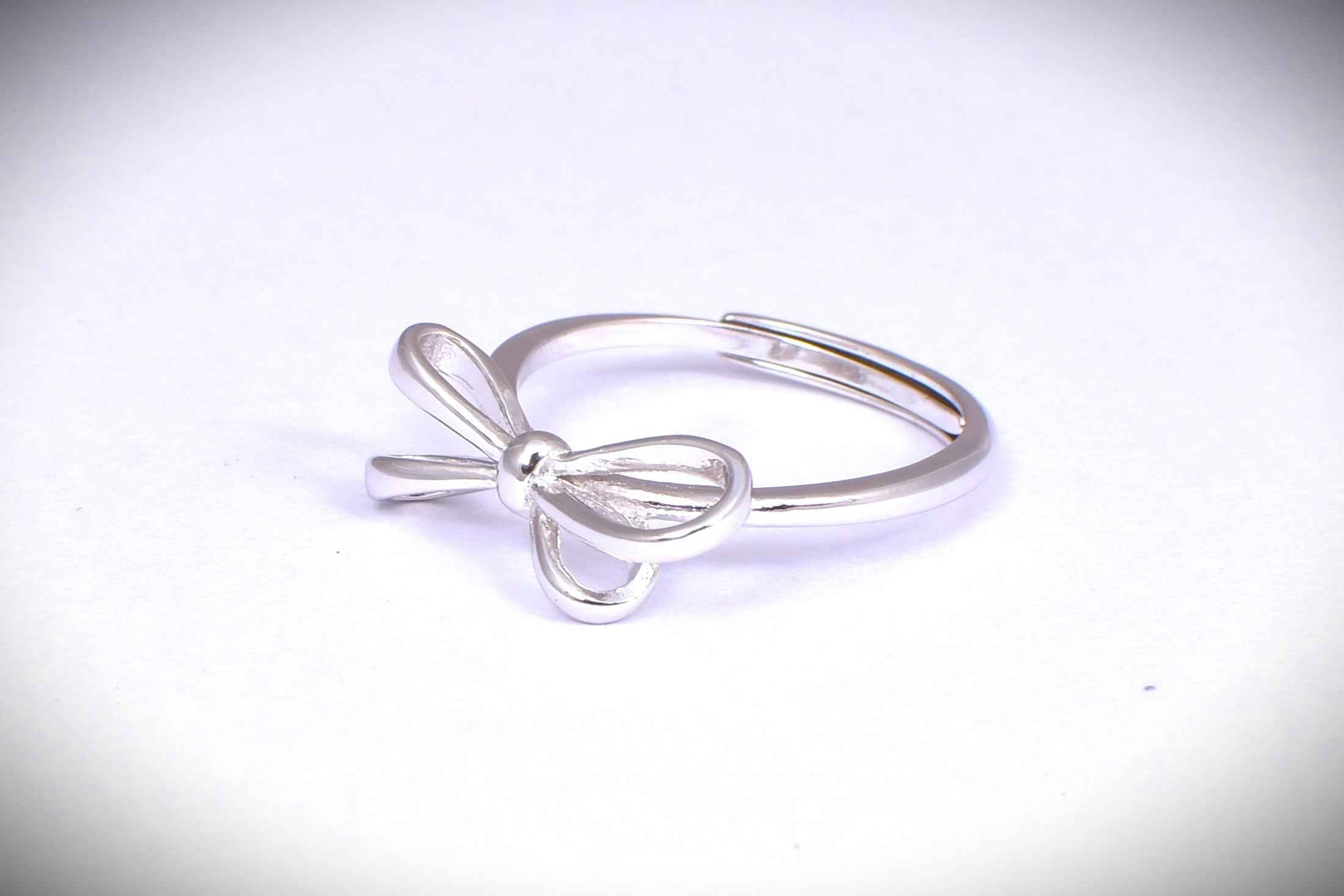 Adjustable Sterling Silver Bow Accent Ring