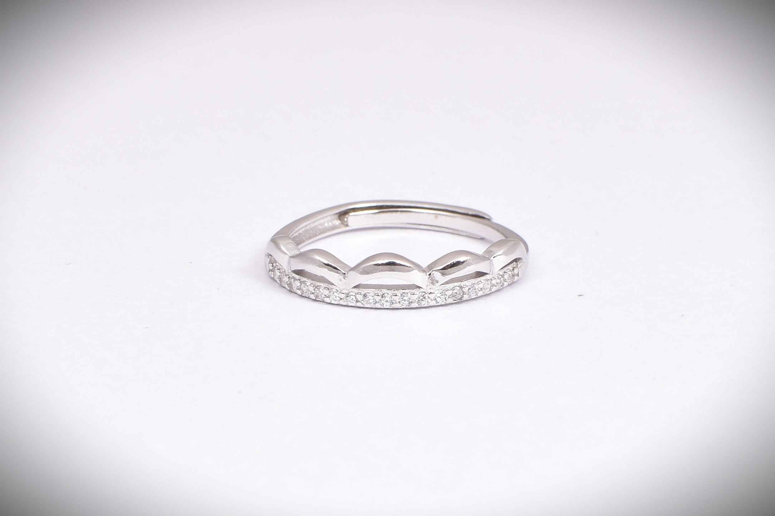 Sterling Silver Stone-Studded Adjustable Ring