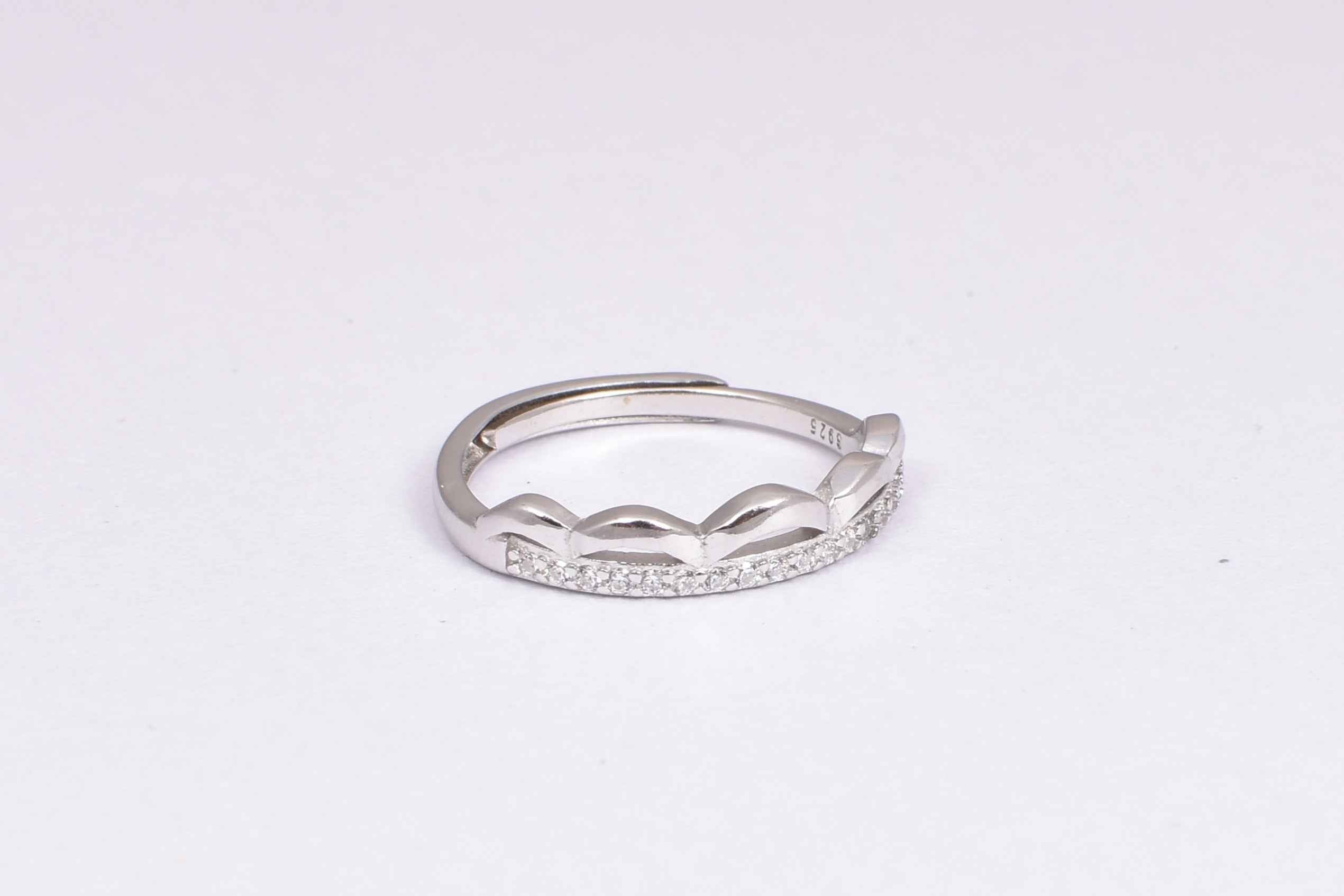 Sterling Silver Stone-Studded Adjustable Ring