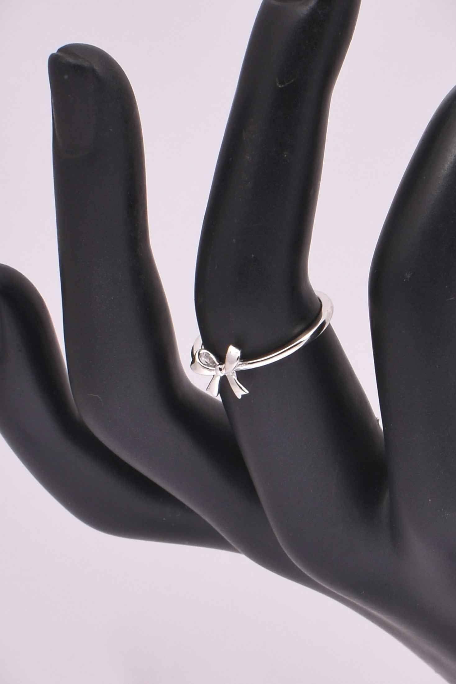 Delicate Silver Bow Accent Ring for Women