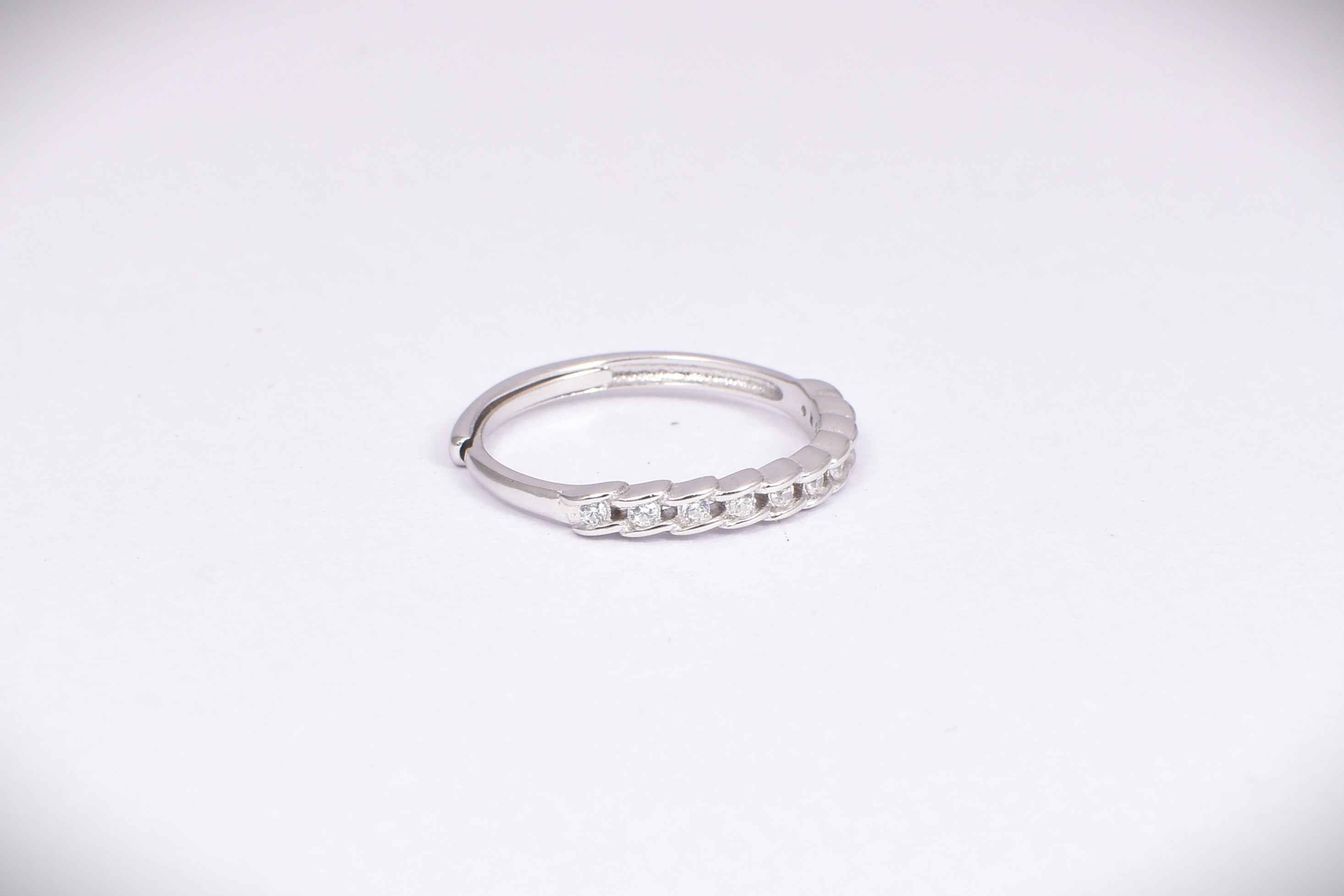 Silver Chain Link CZ Accent Ring