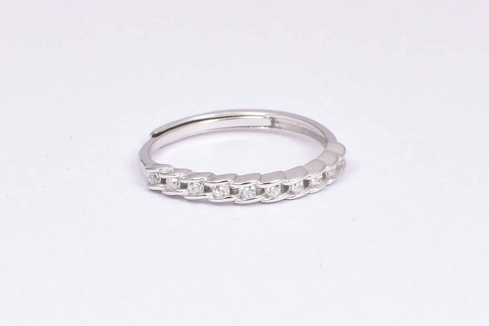 Silver Chain Link CZ Accent Ring