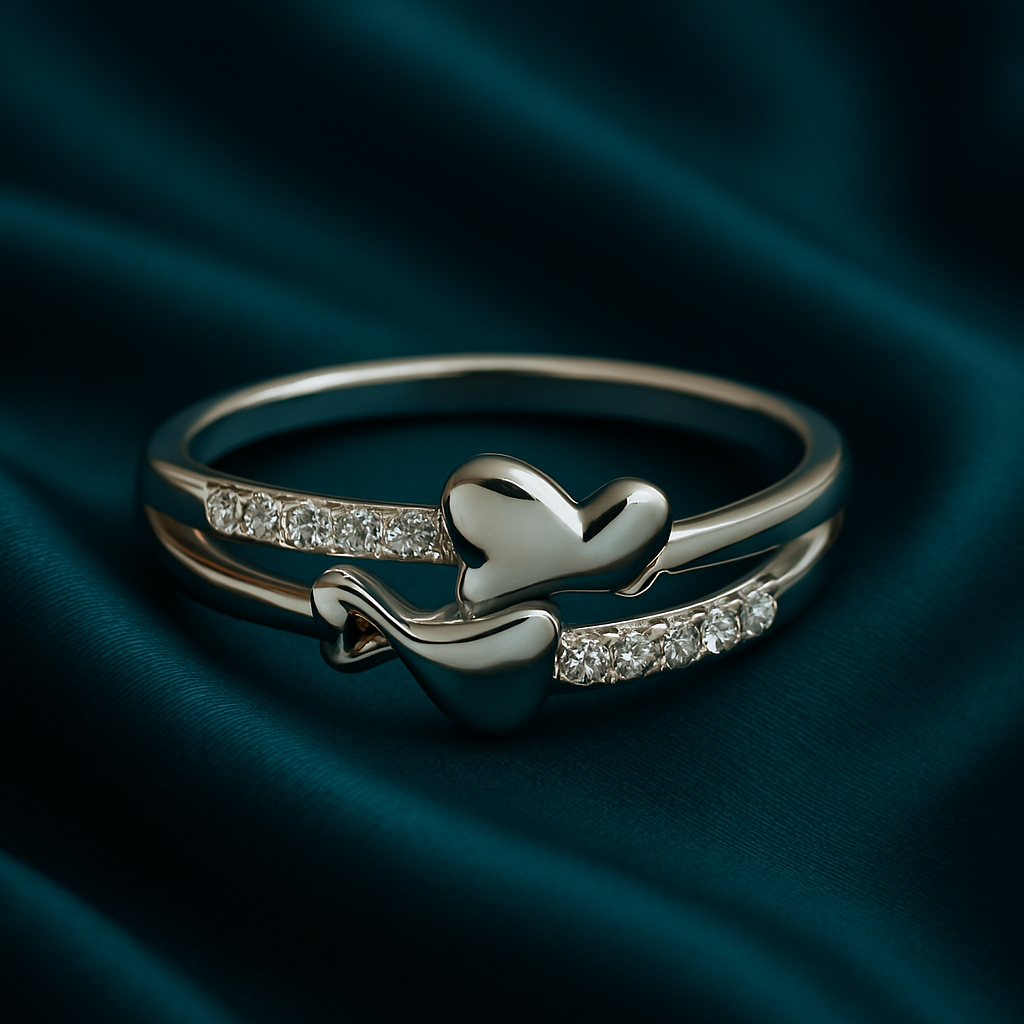 Silver Heart CZ Accent Ring - Savi Jewel