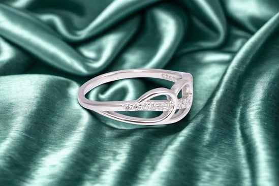 Sterling Silver Interlocking CZ Hearts Ring
