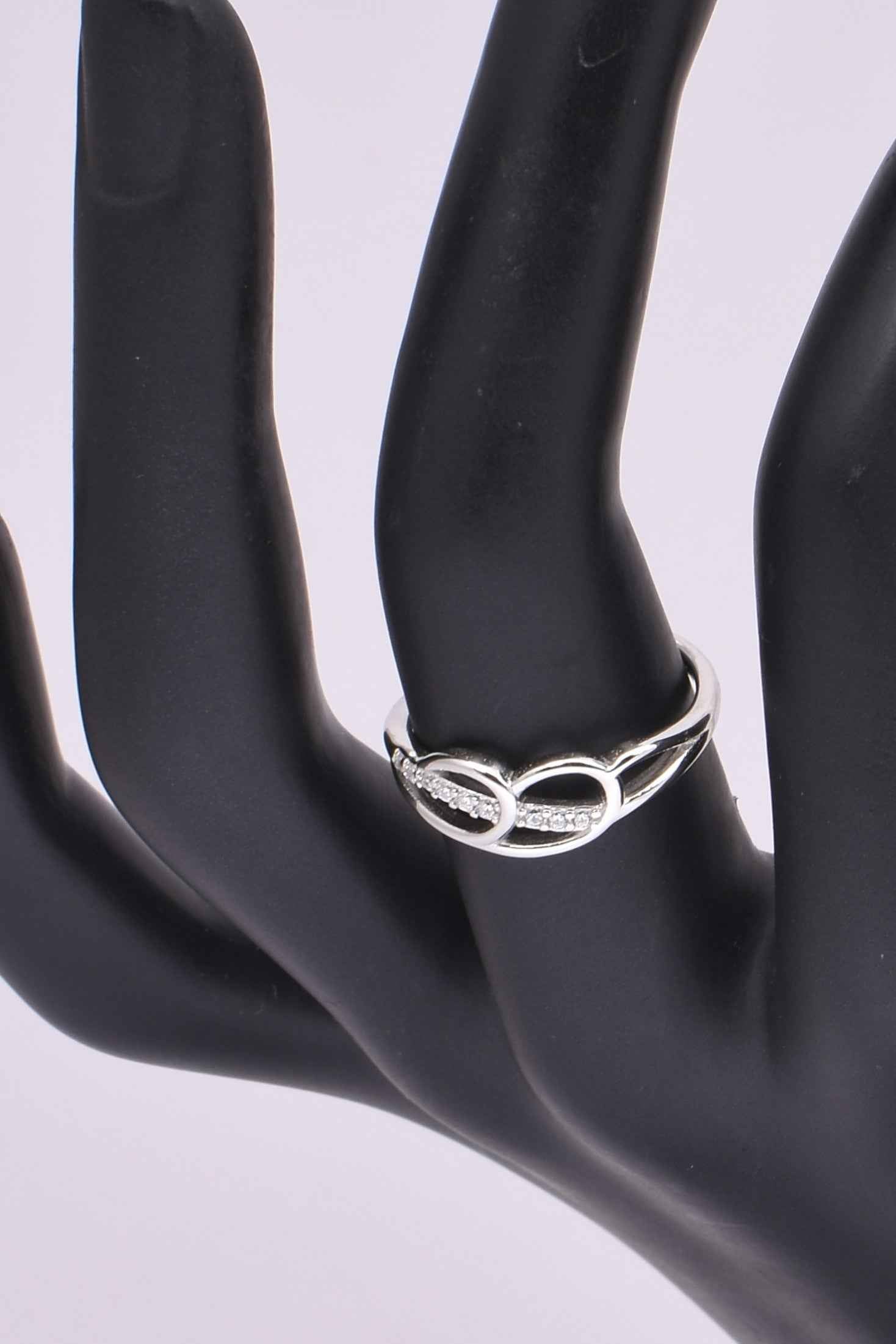 Sterling Silver Interlocking CZ Hearts Ring