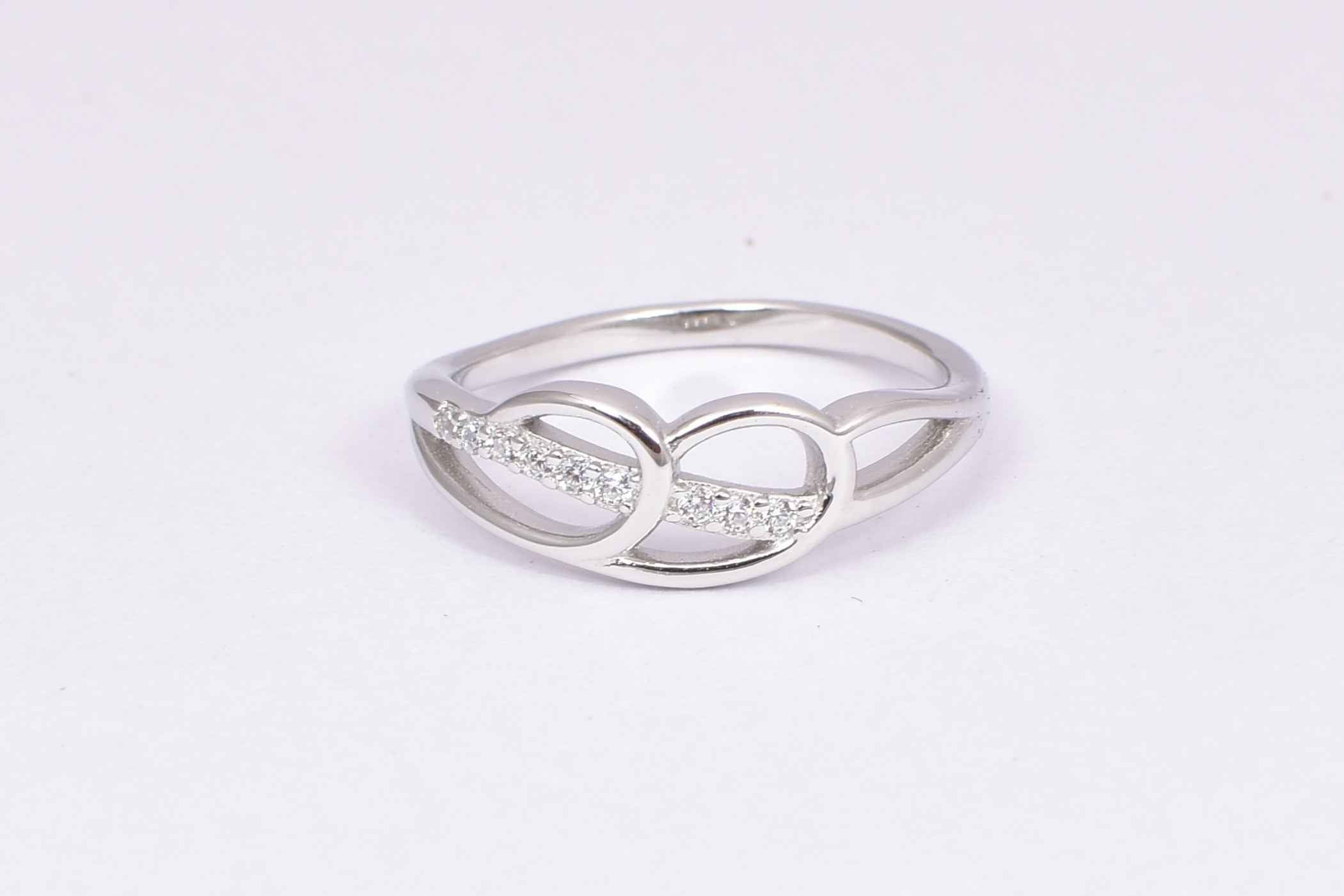 Sterling Silver Interlocking CZ Hearts Ring