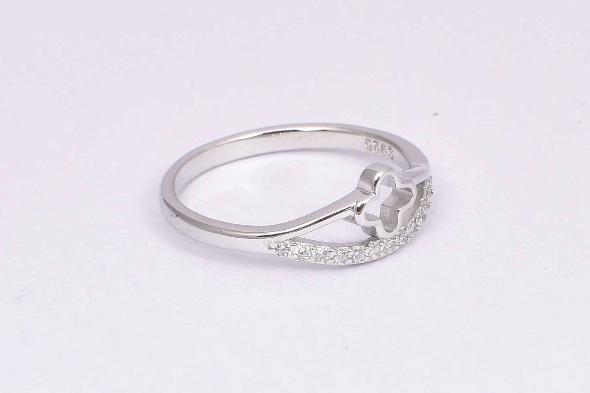 Sterling Silver Clover CZ Open Band Ring