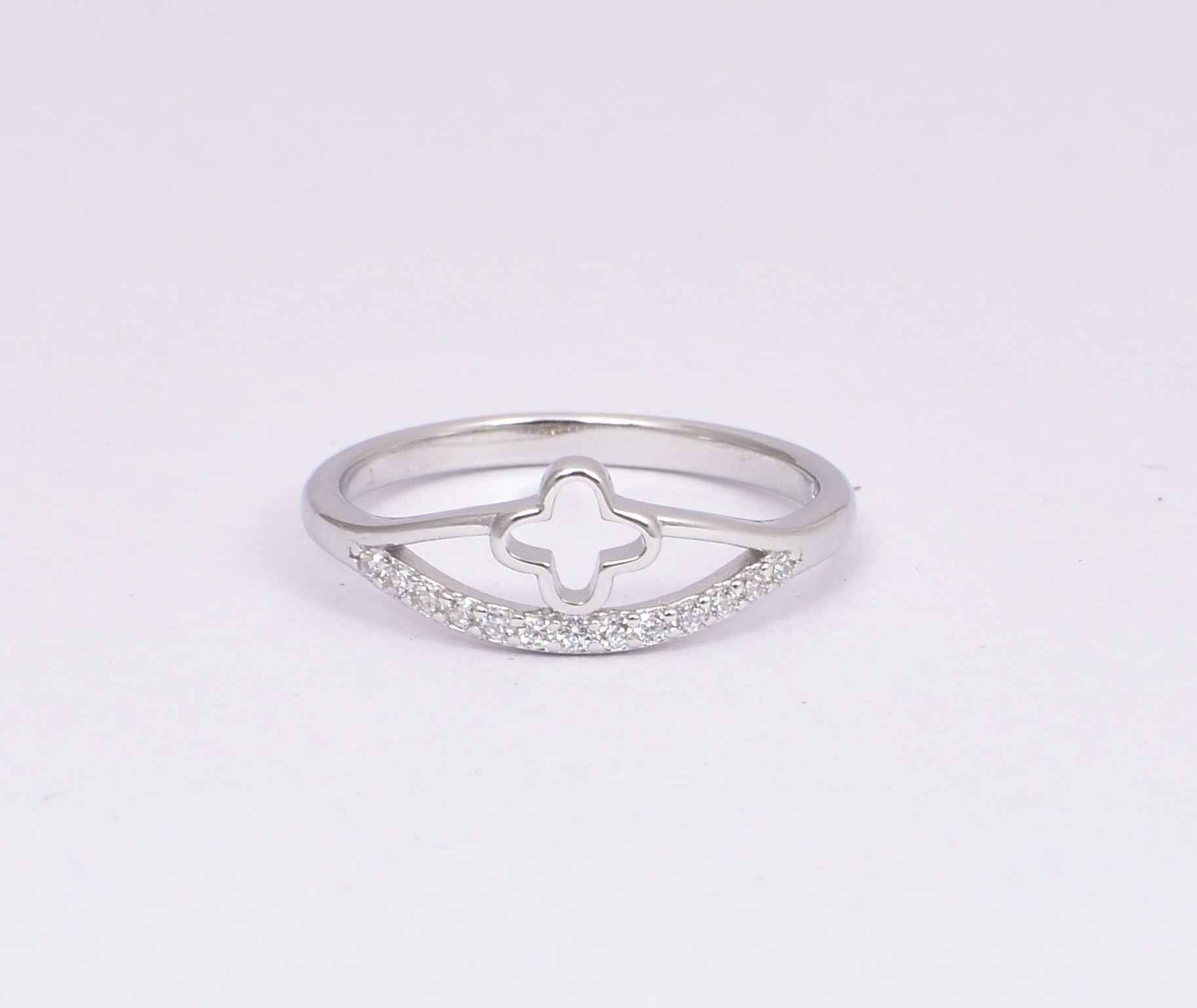 Sterling Silver Clover CZ Open Band Ring
