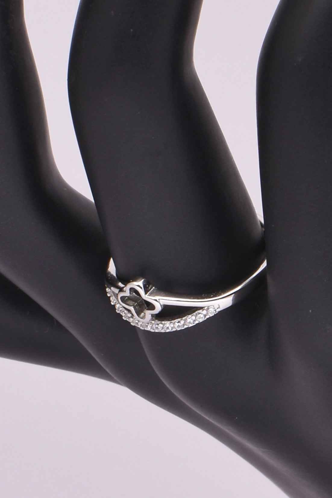 Sterling Silver Clover CZ Open Band Ring