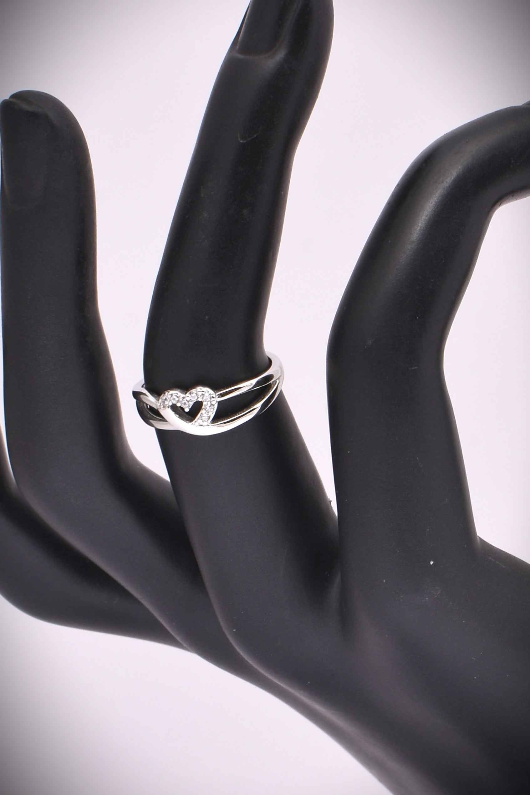 Sterling Silver Twisted Heart CZ Ring