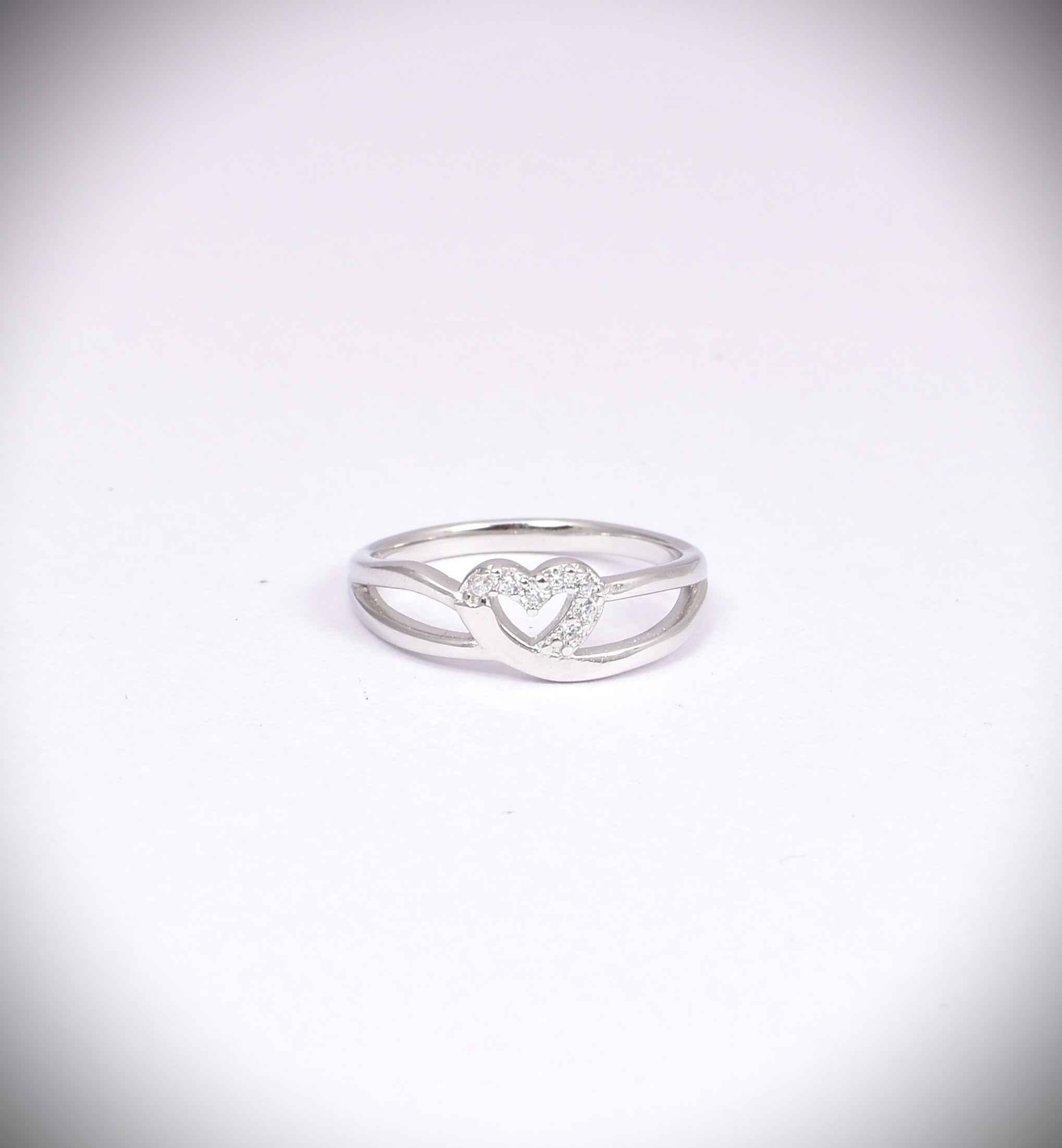 Sterling Silver Twisted Heart CZ Ring