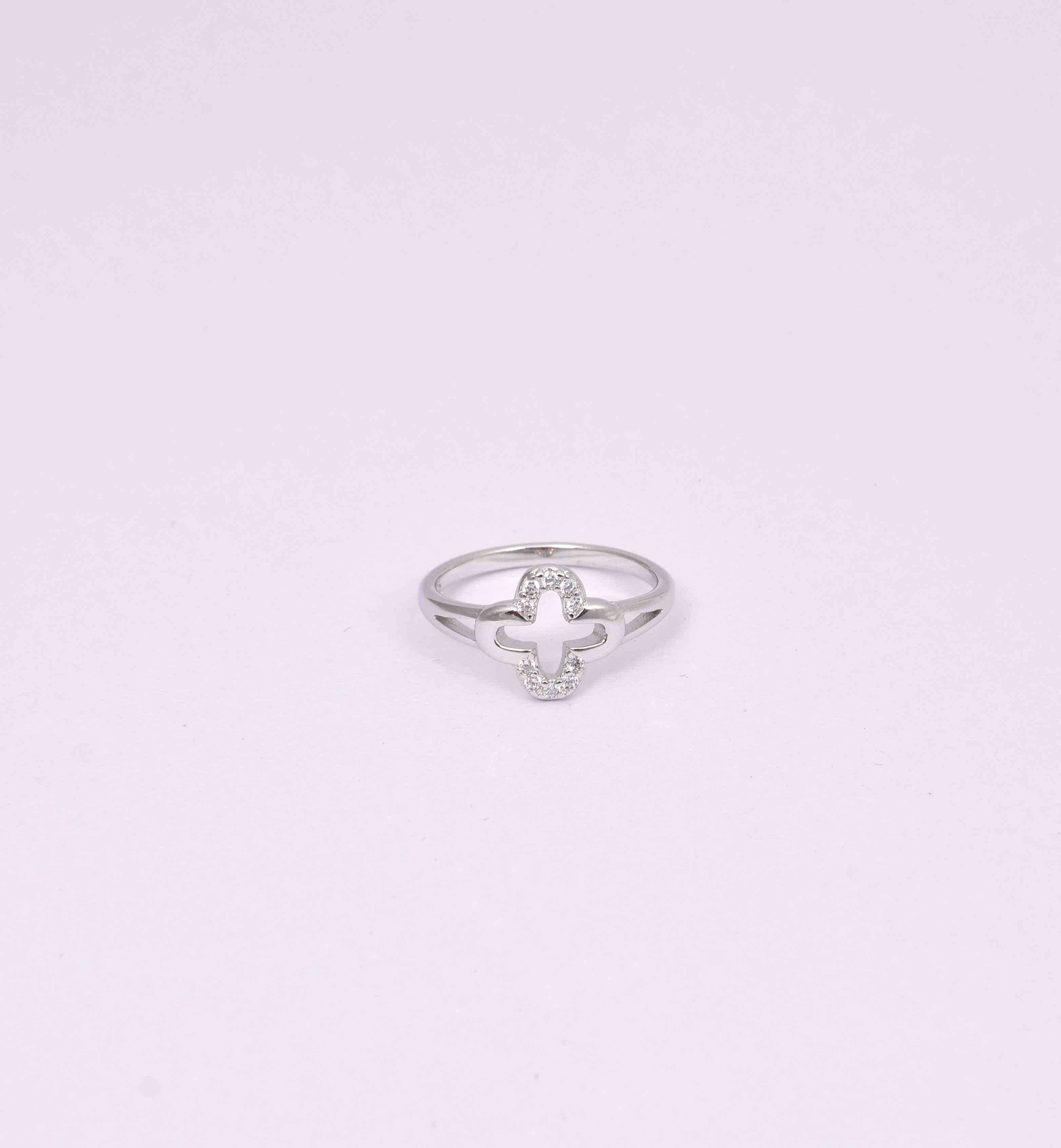 Silver Diamond Accent Clover Ring