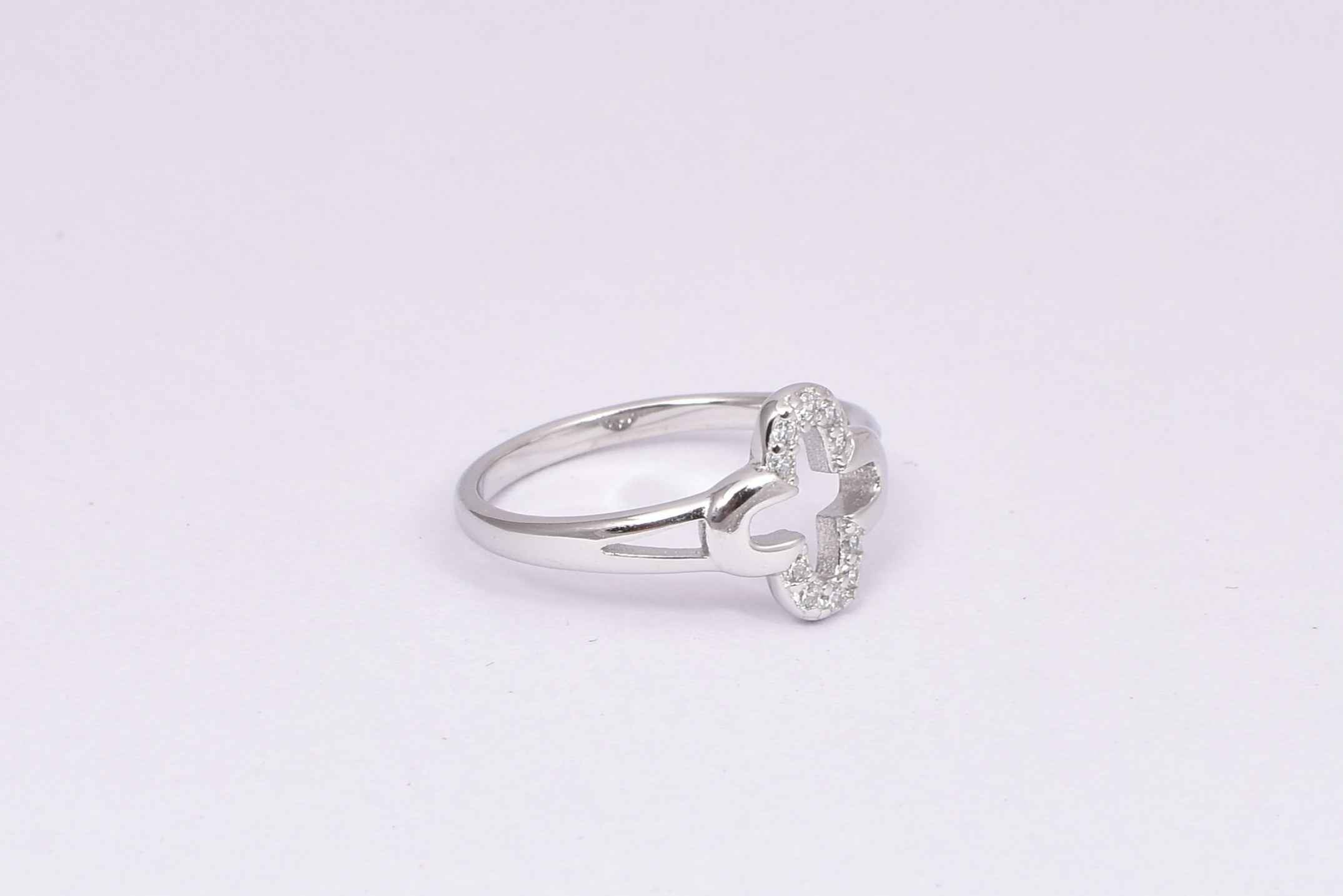 Silver Diamond Accent Clover Ring