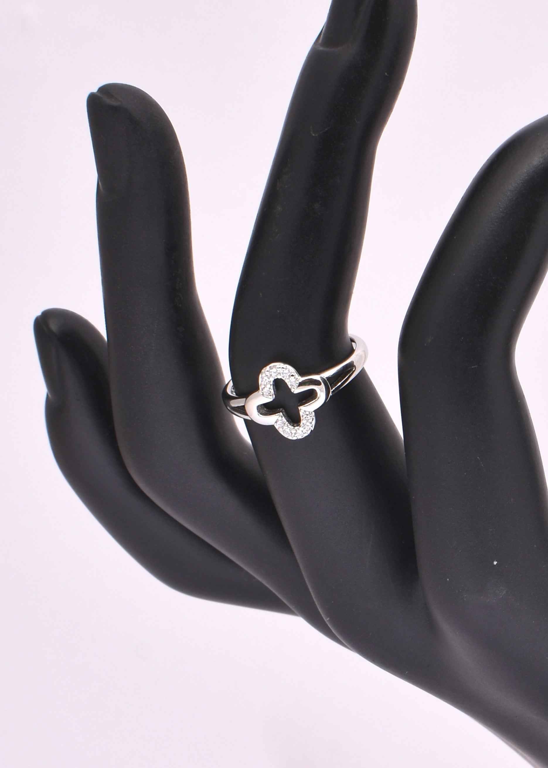 Silver Diamond Accent Clover Ring