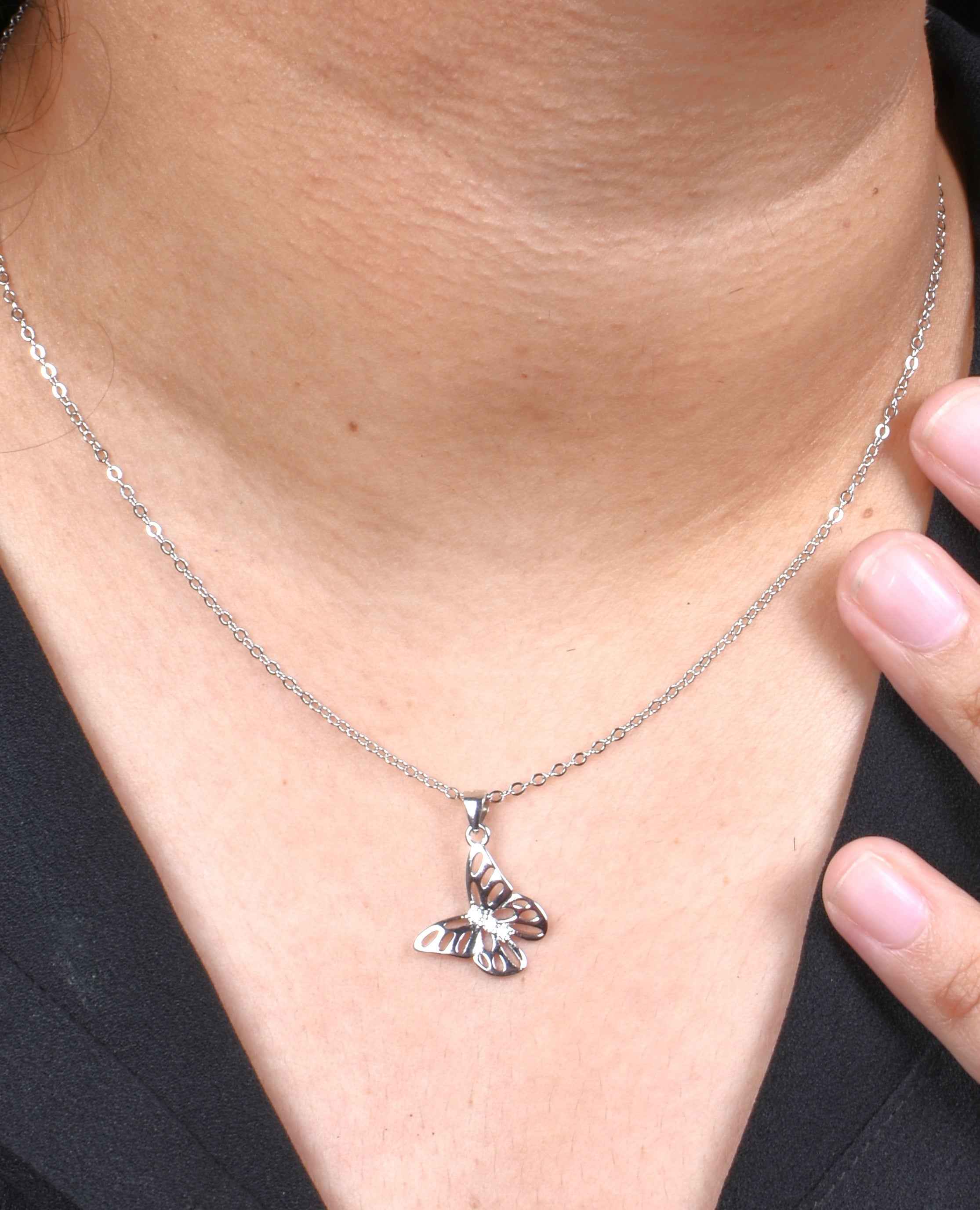 Silver Butterfly Pendant Necklace