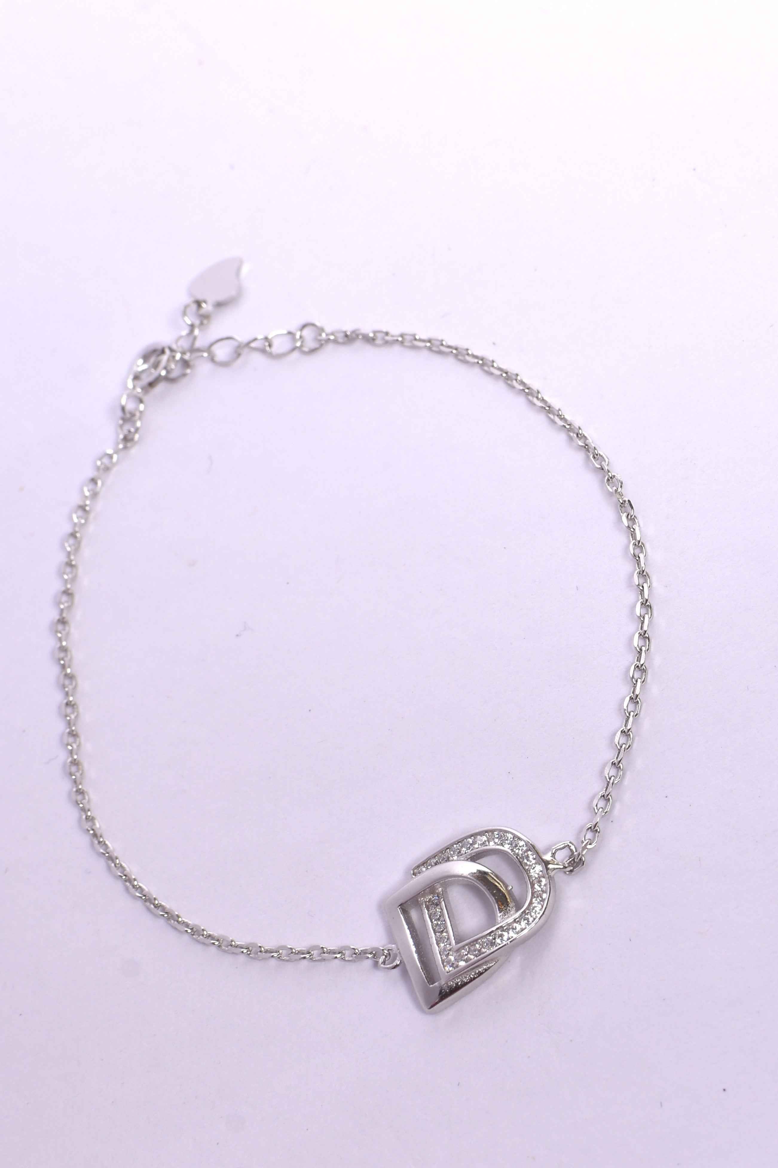 D-Shaped Crystal Silver Bracelet