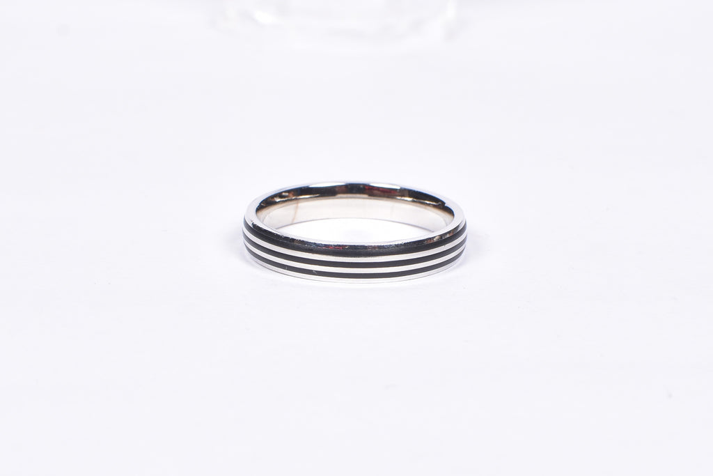 Men’s Silver Black Striped Band Ring