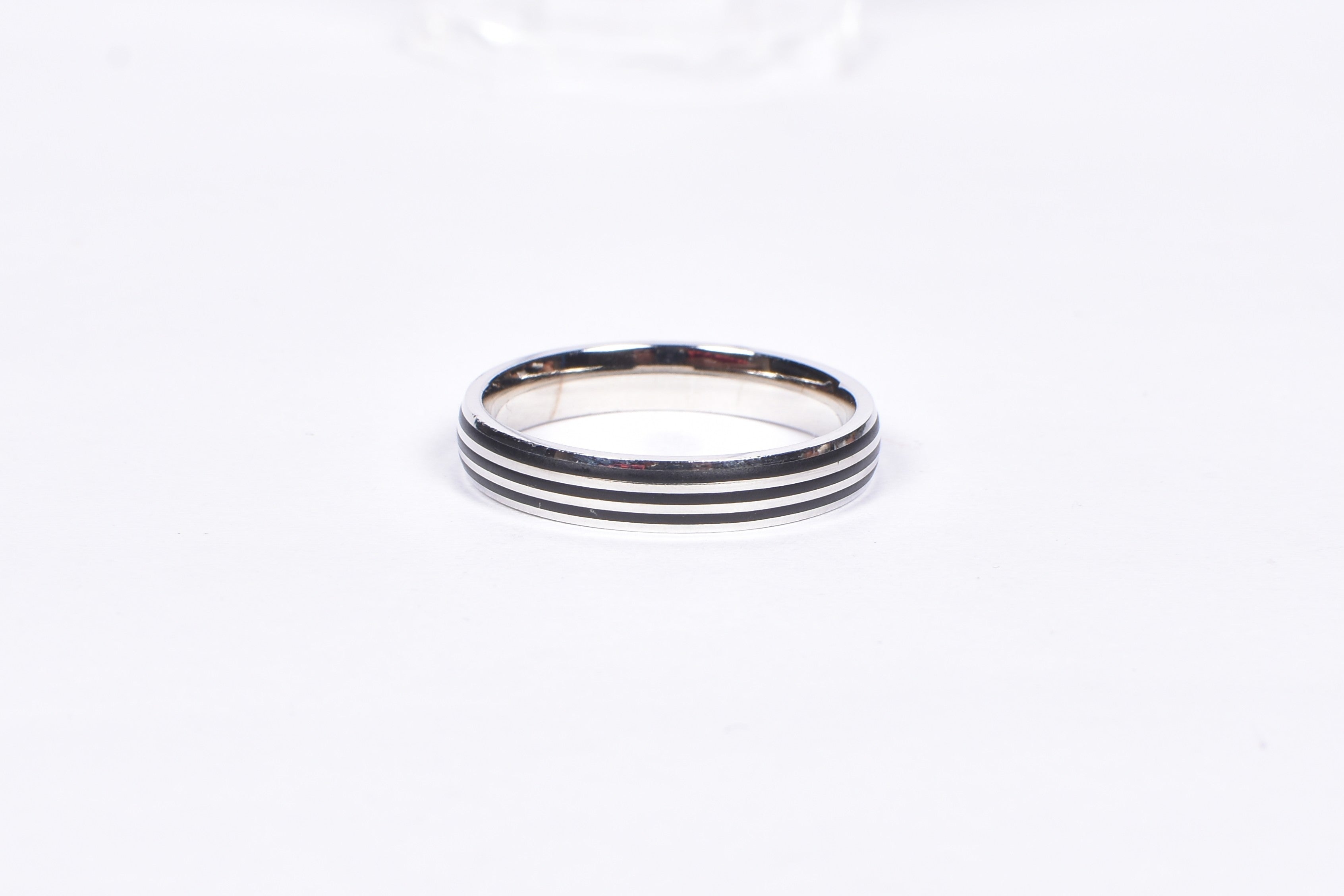 Men’s Silver Black Striped Band Ring