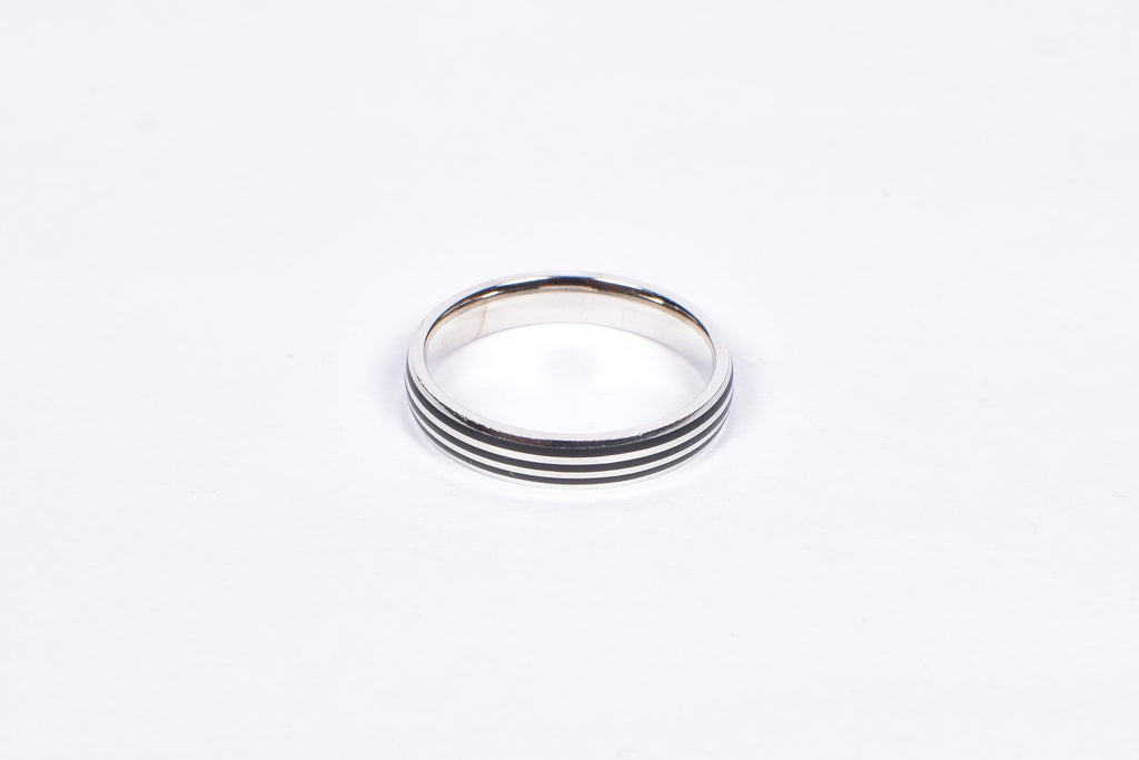 Men’s Silver Black Striped Band Ring