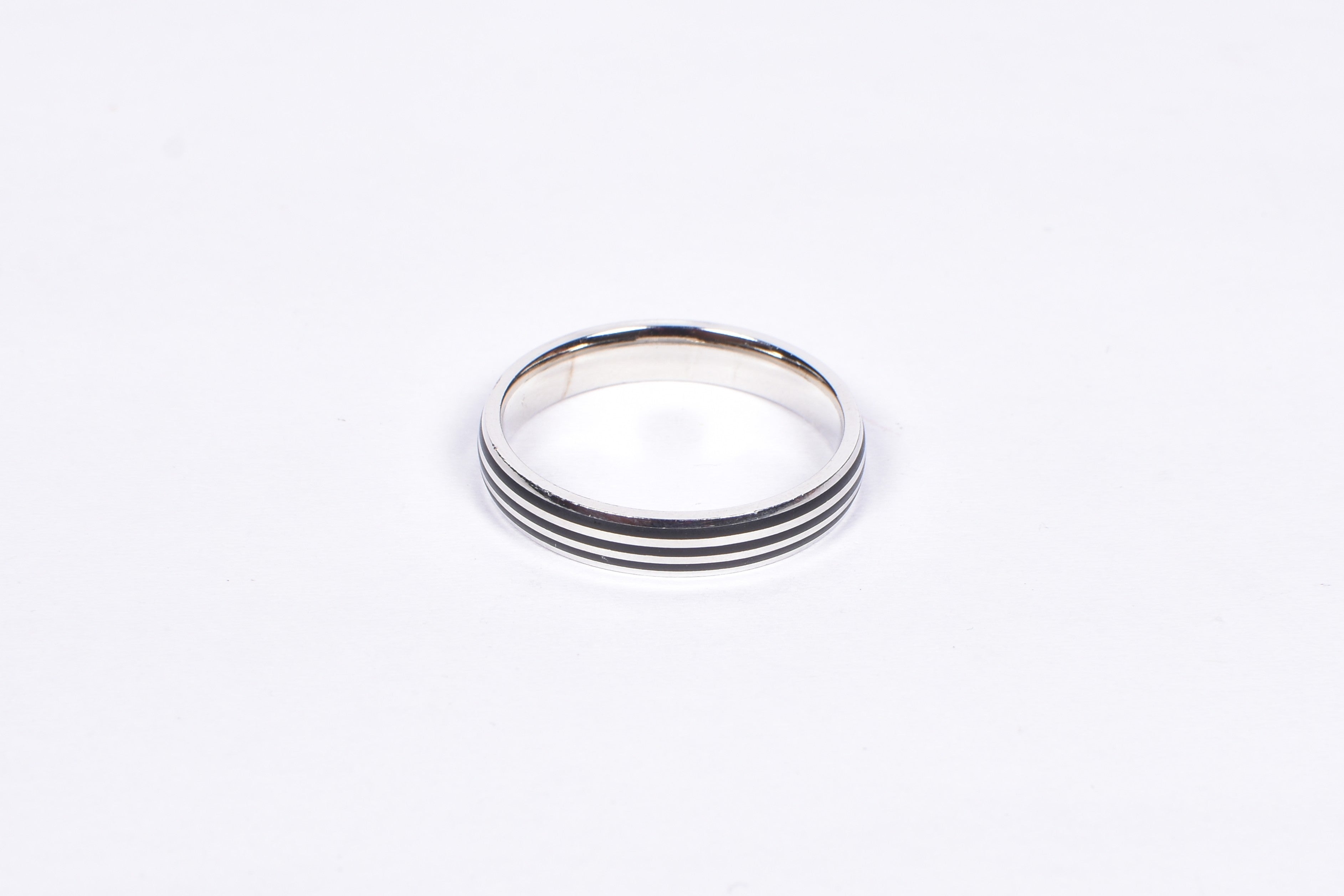 Men’s Silver Black Striped Band Ring