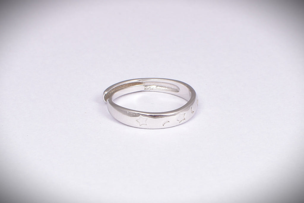Adjustable Sterling Silver Star & Moon Ring