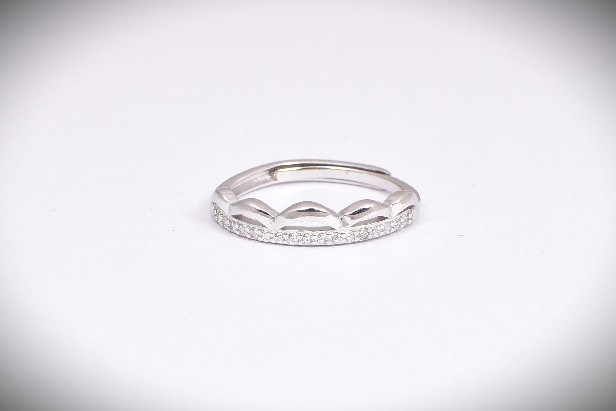 Sterling Silver Stone-Studded Adjustable Ring