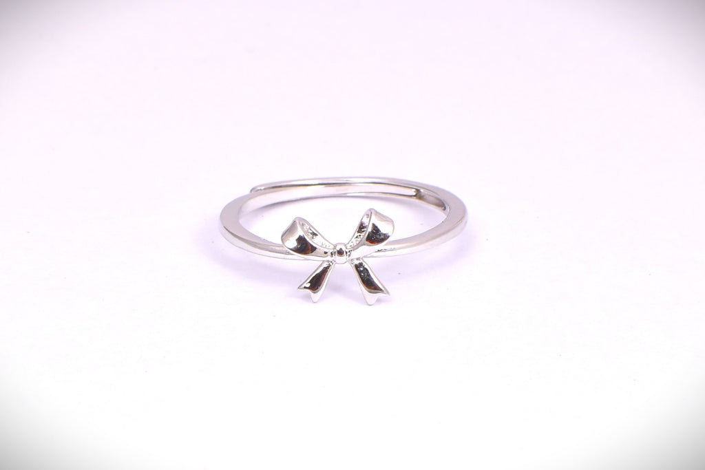 Delicate Silver Bow Accent Ring for Women