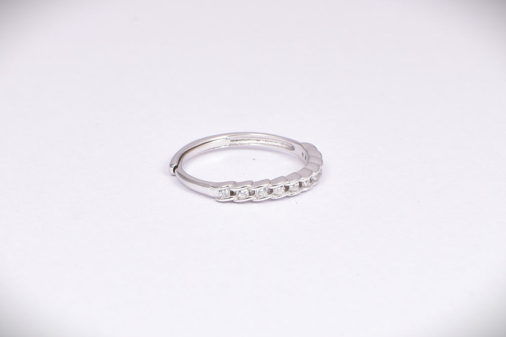 Silver Chain Link CZ Accent Ring
