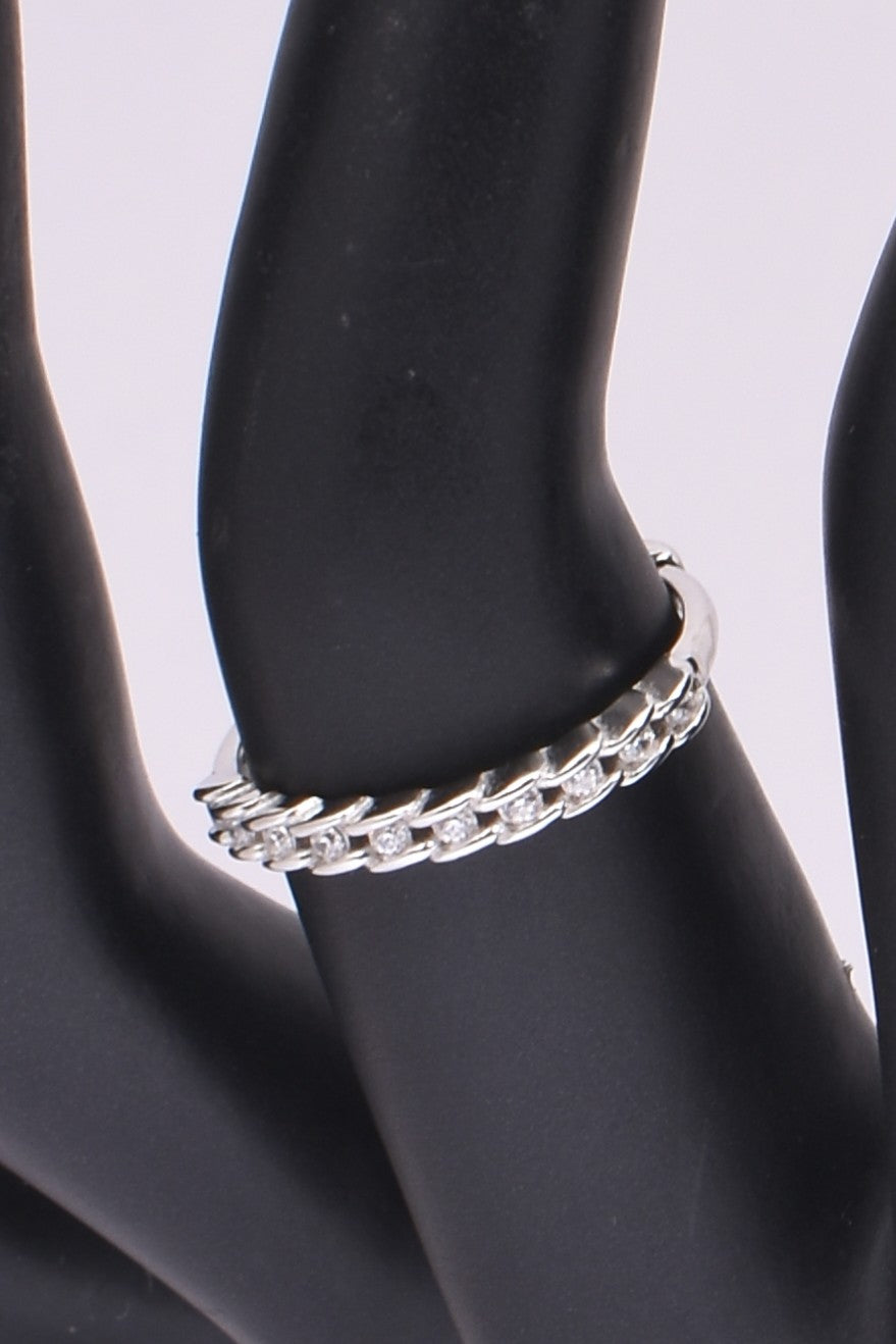 Silver Chain Link CZ Accent Ring