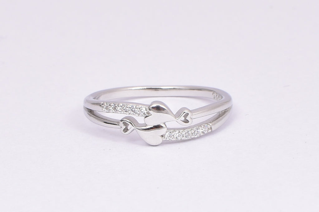 Silver Heart CZ Accent Ring