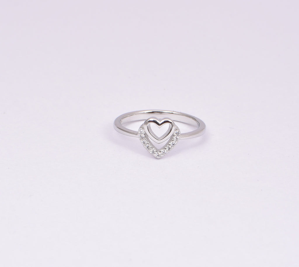 Sterling Silver Double Heart CZ Promise Ring