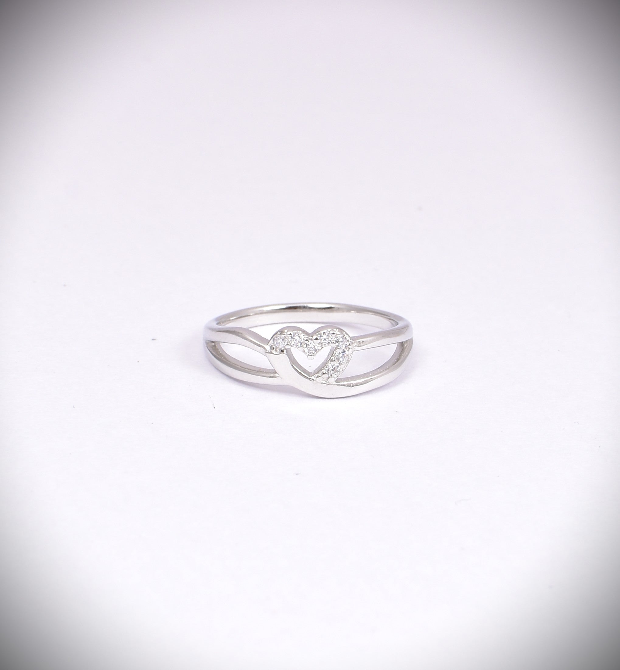 Sterling Silver Twisted Heart CZ Ring