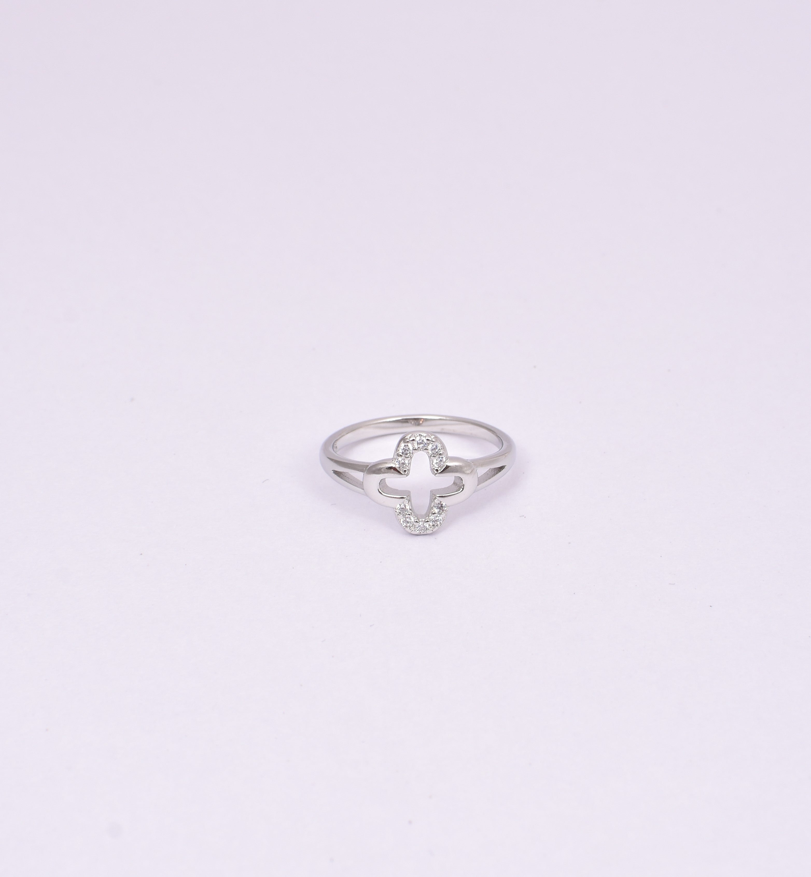 Silver Diamond Accent Clover Ring