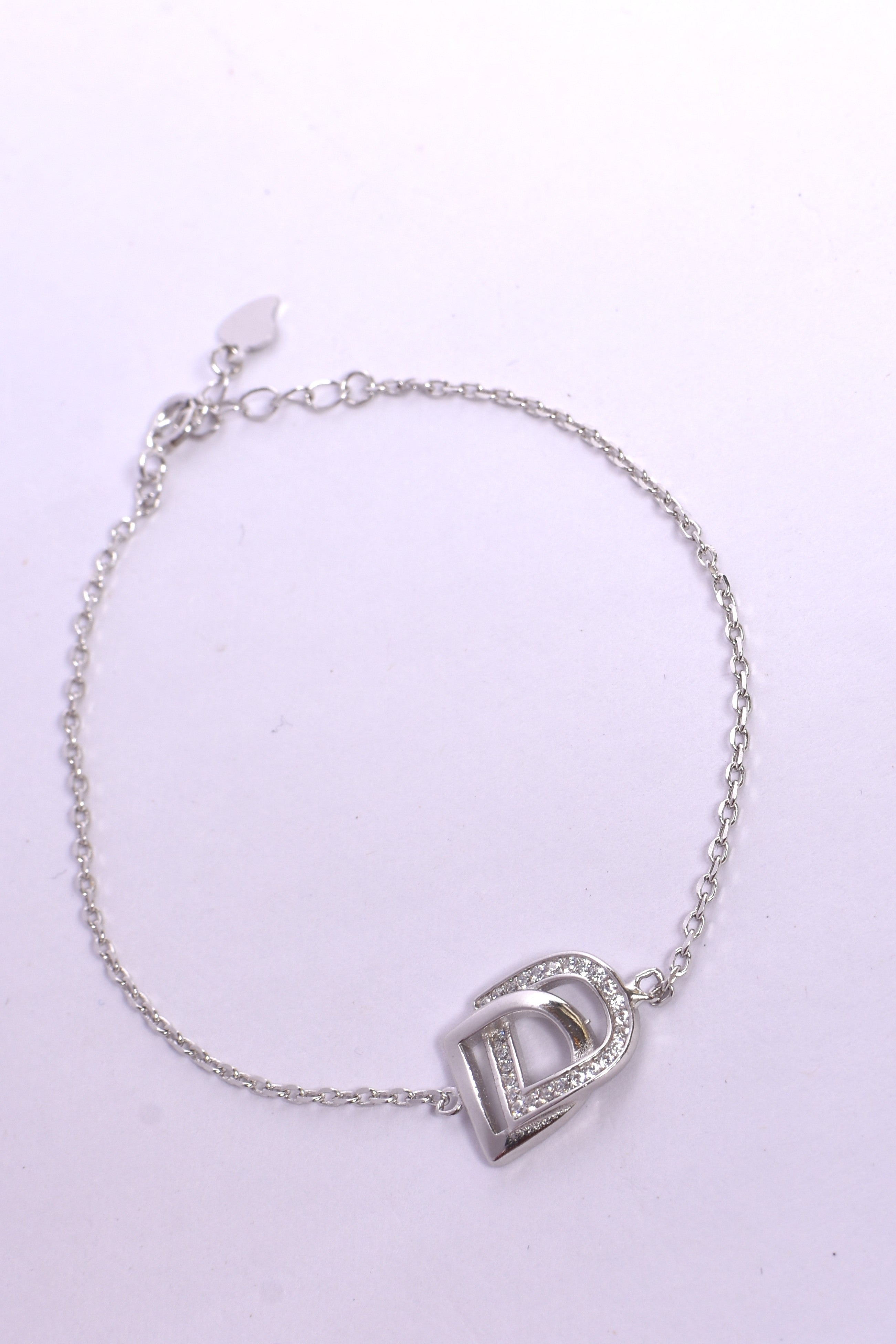 D-Shaped Crystal Silver Bracelet