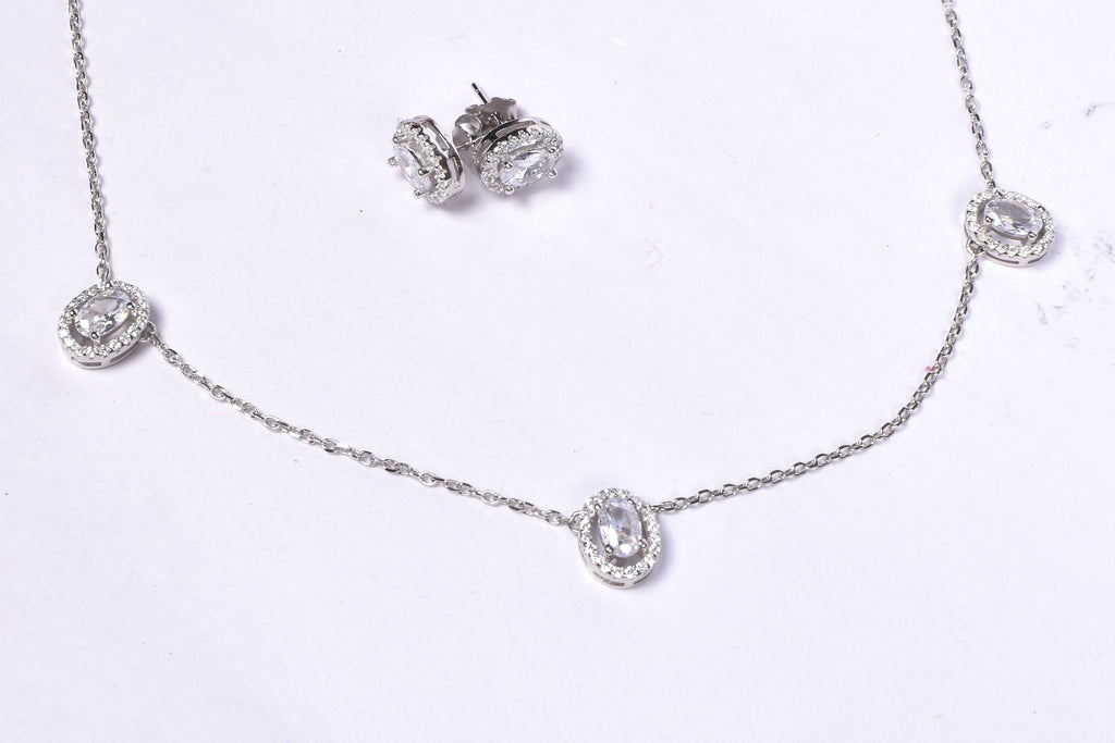Oval Crystal Necklace & Earrings Set