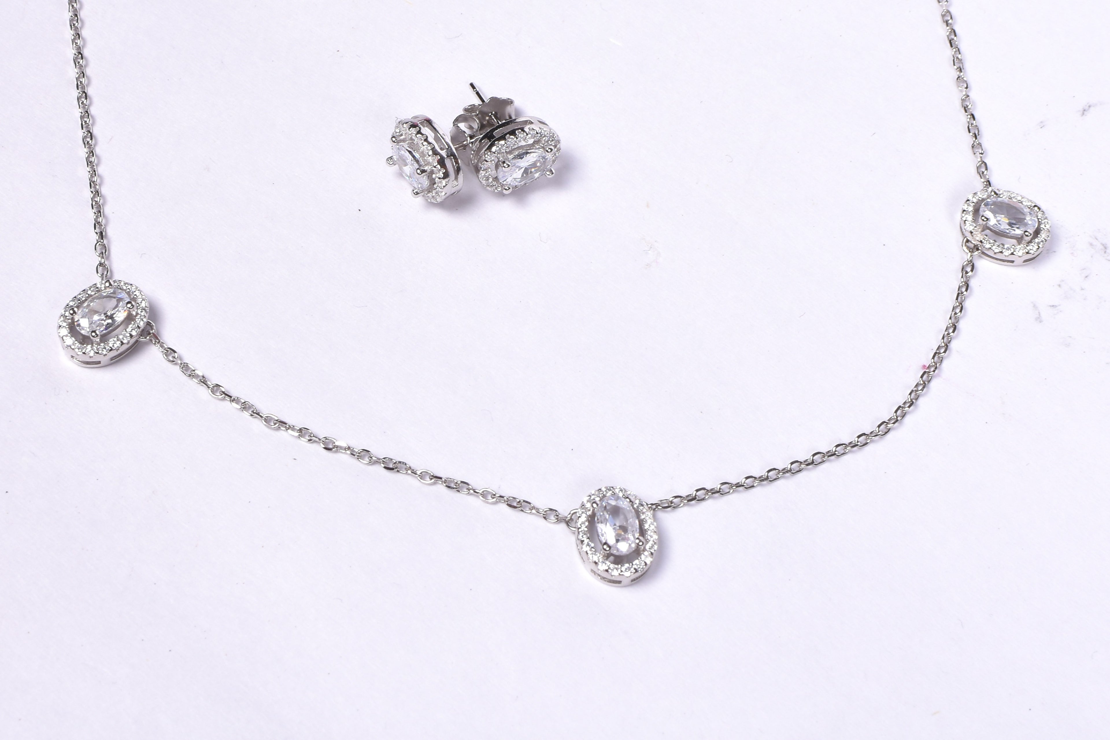 Oval Crystal Necklace & Earrings Set